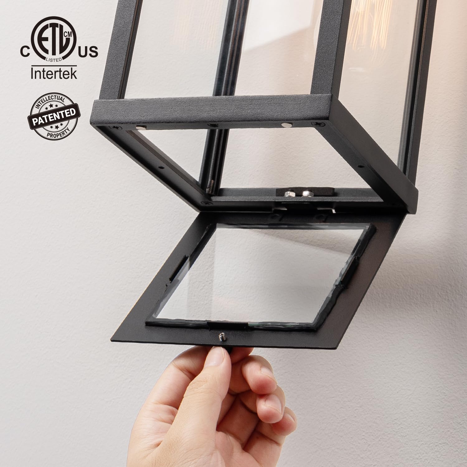Mirrea 18'' Classic Outdoor Wall Sconce 1 Light In Matte Black Rectangular Metal Frame And Clear Glass Shade Waterproof Porch Li