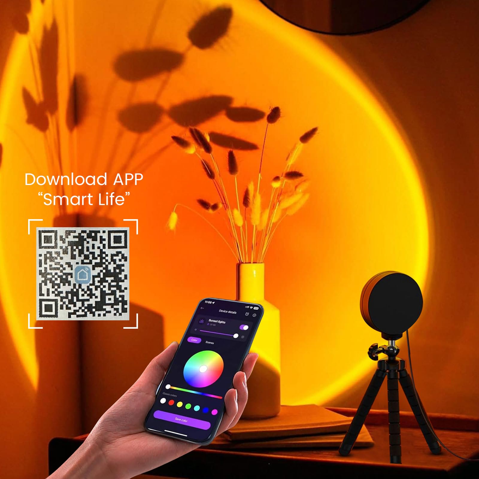 Exnemav Sunset Lamp Projector With App & Remote Control 360 Degree Rotation Sunlight Lamp 16 Colors & 4 Modes Rainbow Sunset Lig