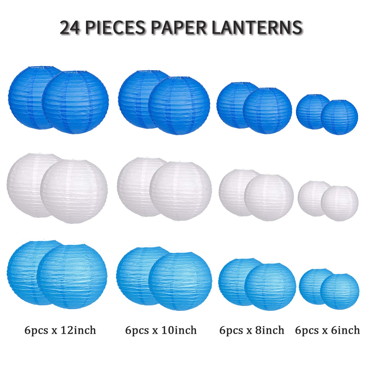 Zilue 24Pcs Hanging Round Paper Lanterns For Wedding Birthday Party Baby Showers Decoration Blue/White