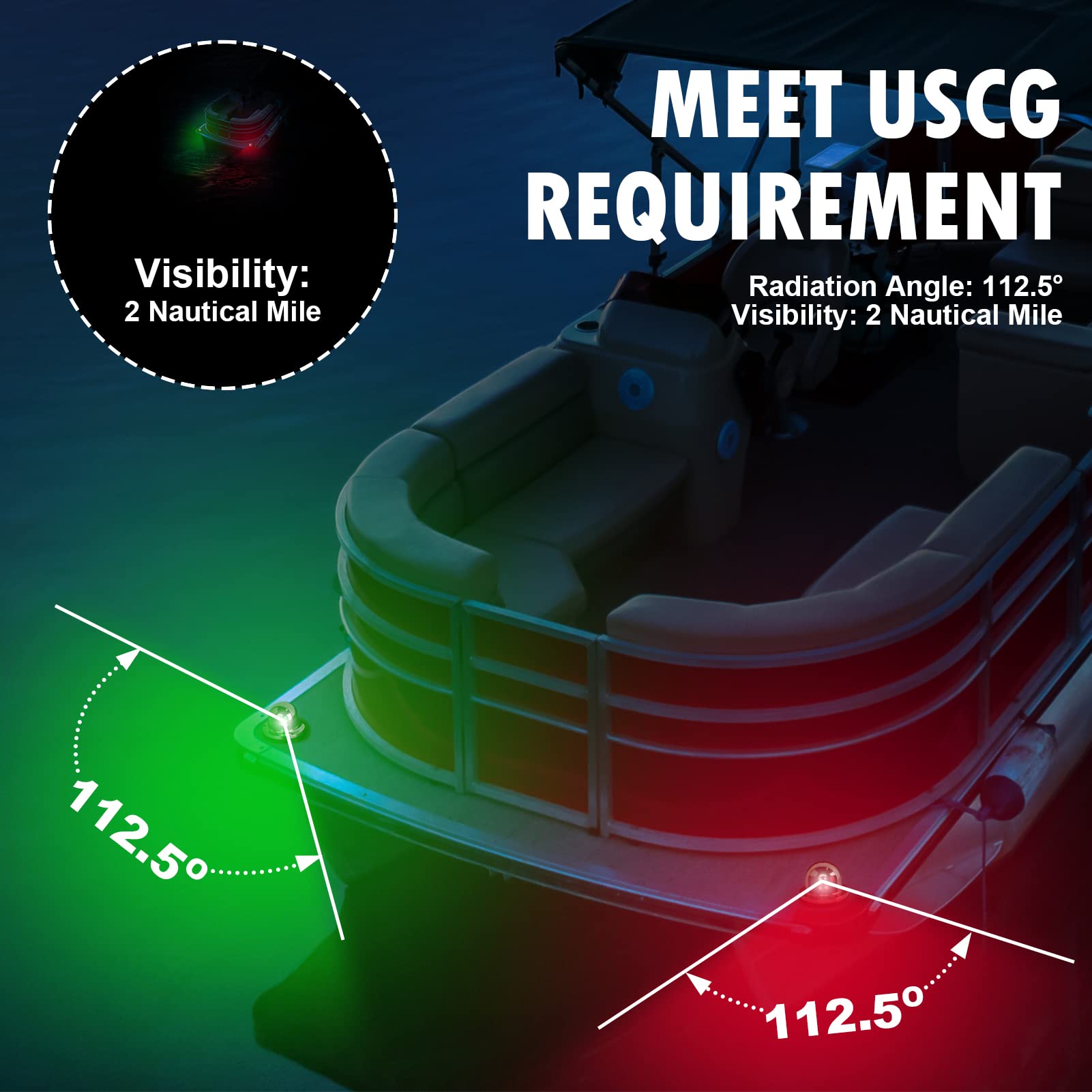 Obcursco LED Navigation Lights for Boats - Red & Green, Aluminum, Deck Mount, Port & Starboard, Model 4333805958, Silver