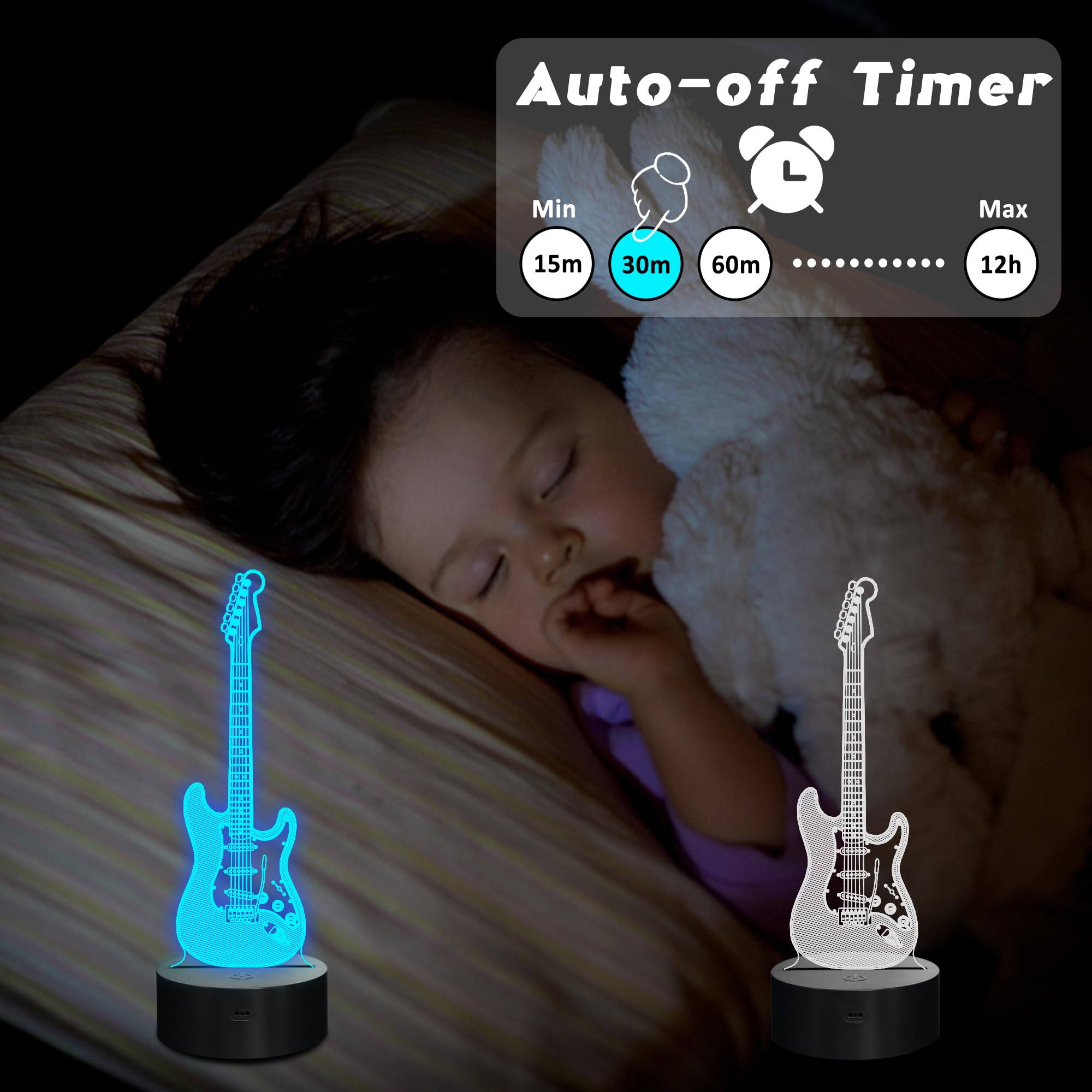 CoolGift Mart Electric Guitar Night Light, 3D LED Optical Illusion Lamp with Remote Control and Timer, Gifts for Guitar Players
