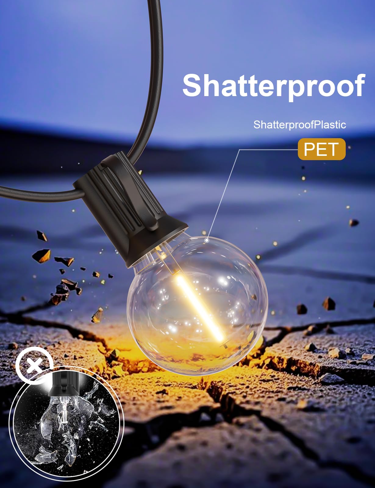 RTTY 50FT Outdoor String Lights - Globe LED Patio Lights, Waterproof, Dimmable, Black, G40 Bulbs for Backyard, Porch, Party Decor