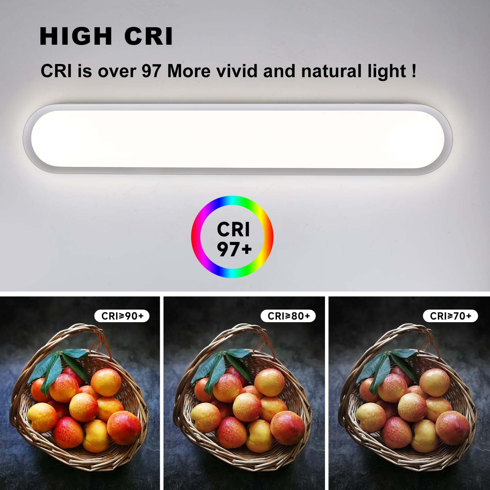 Naroume 47.1 Inch Dimmable Metal Led Ceiling Light,Slim, Edge Lit - 65W Full Spectrum Linear Ceiling Lamps,3000-6500K Modern Ult