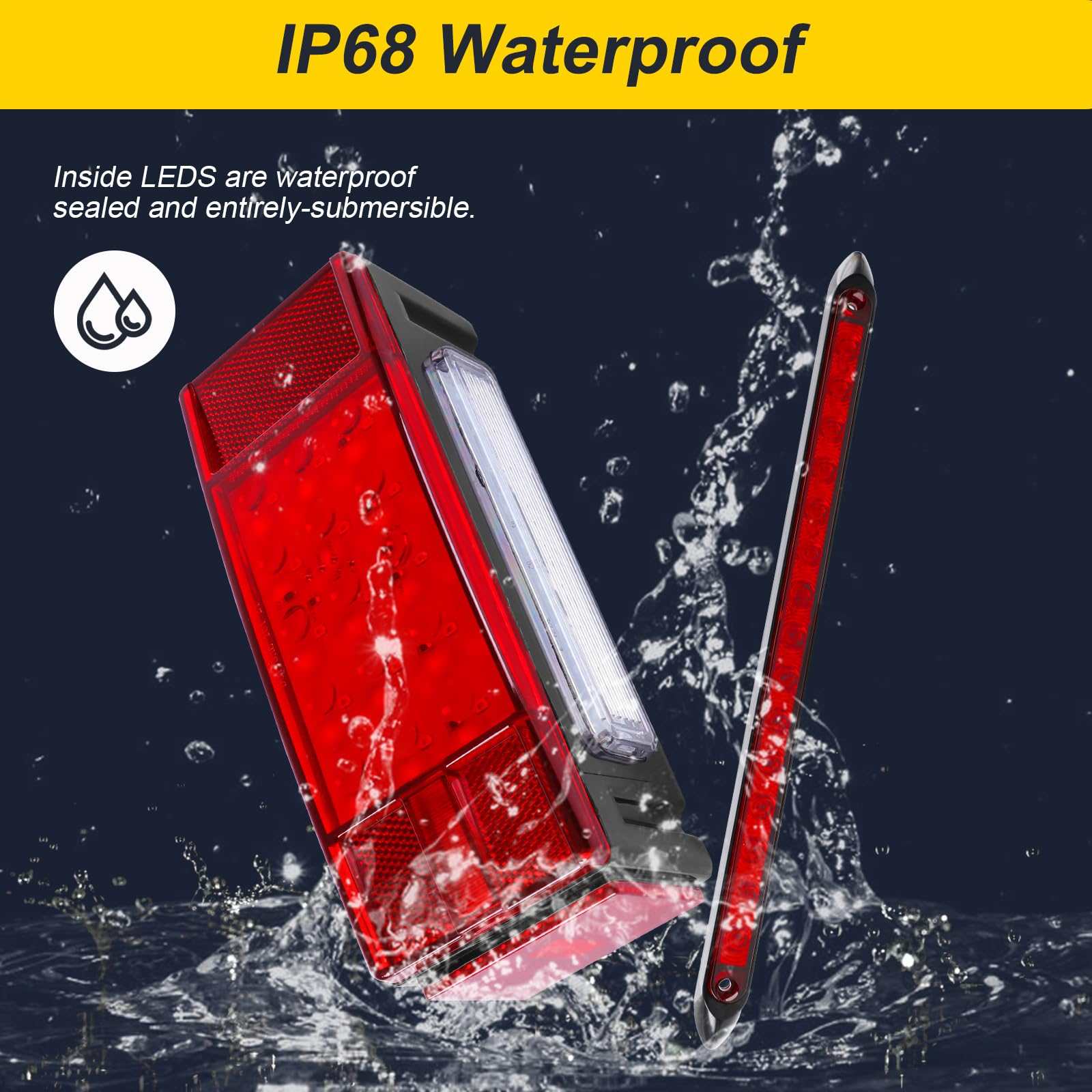 EXERAUO Boat LED Trailer Lights Kit, Submersible, 8· Red, Model HDD-T07, Includes Stop Brake Backup Reverse Lights and Wiring Harness