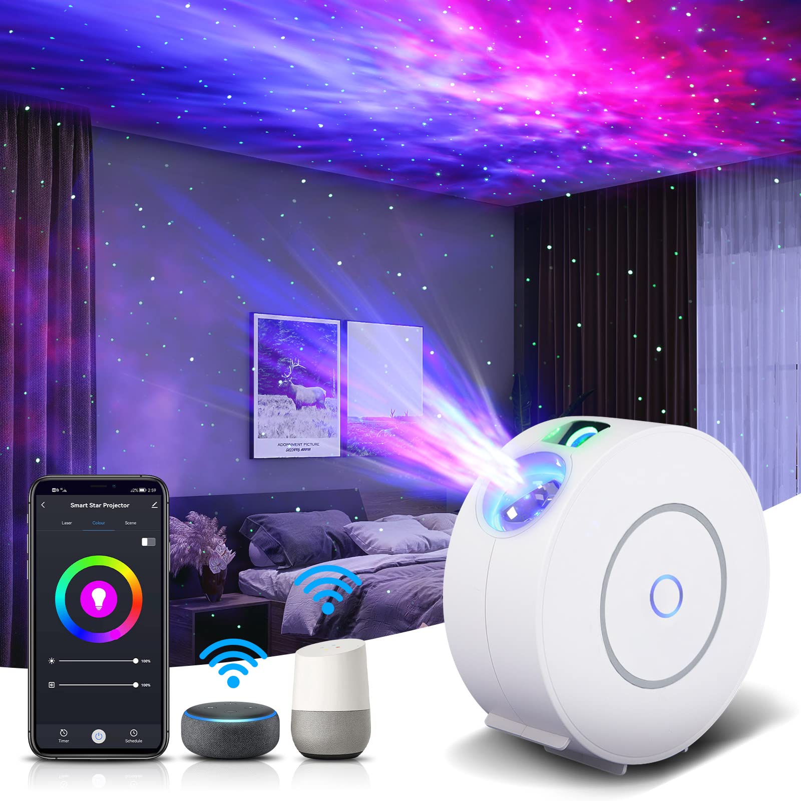 Galaxy Projector for Bedroom, Star Projector Galaxy Light, Smart APP&Voice Control, Northern Lights Projector, Nebula Lamp, Nigh