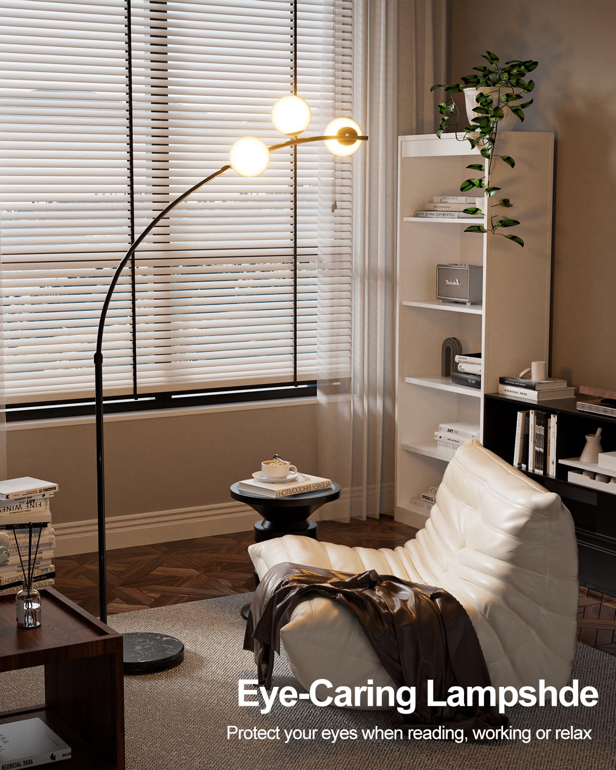 Lightdot 3 Globe Arc Floor Lamp - Contemporary Black Metal Design, LED Bulbs Included, Model LFLL-81, Ideal for Living Room & Home Office