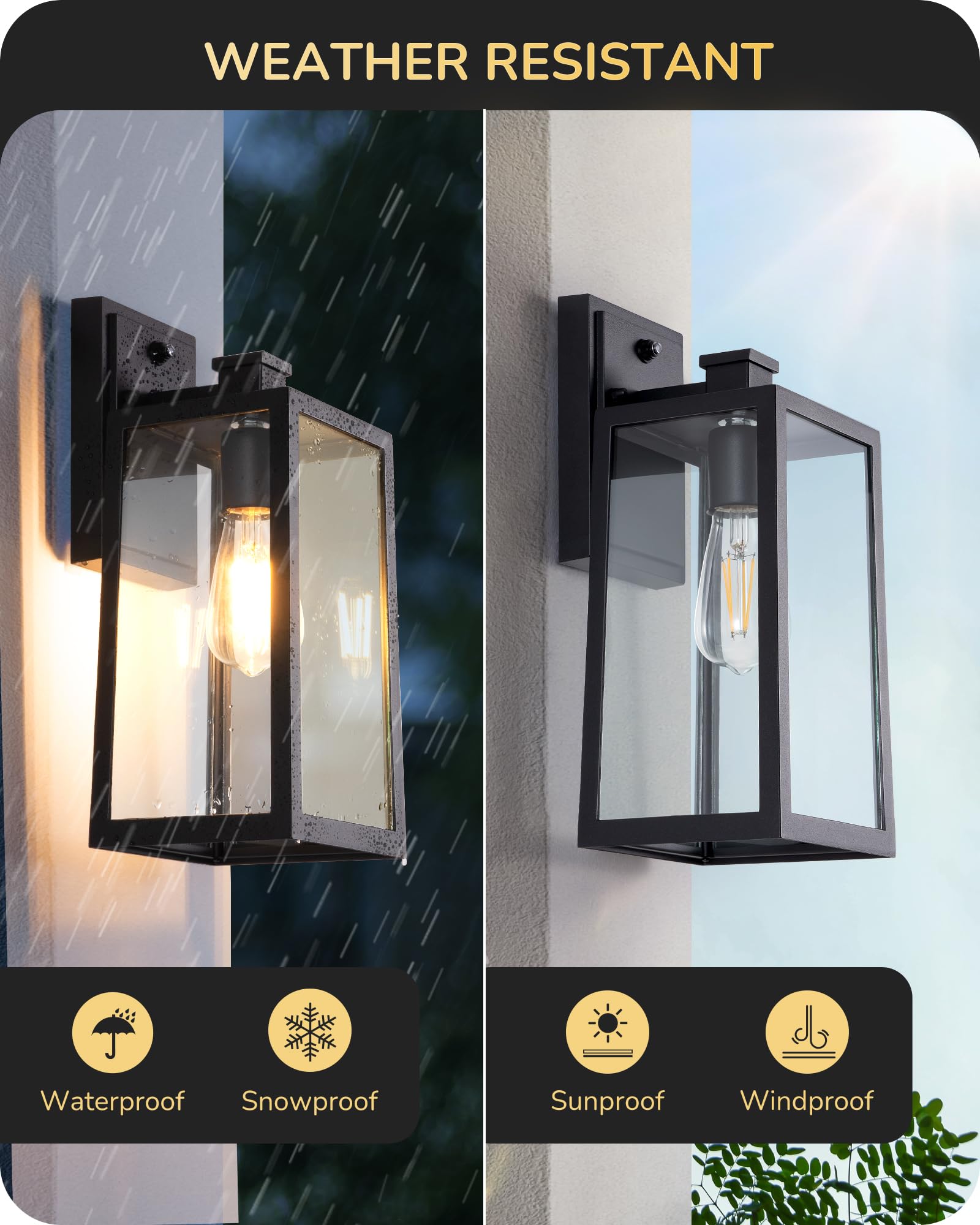 EDISHINE Dusk to Dawn Outdoor Wall Light, 2 Pack Outdoor Light Fixtures Wall Mount, Modern Exterior Lighting Fixtures, Clear Gla