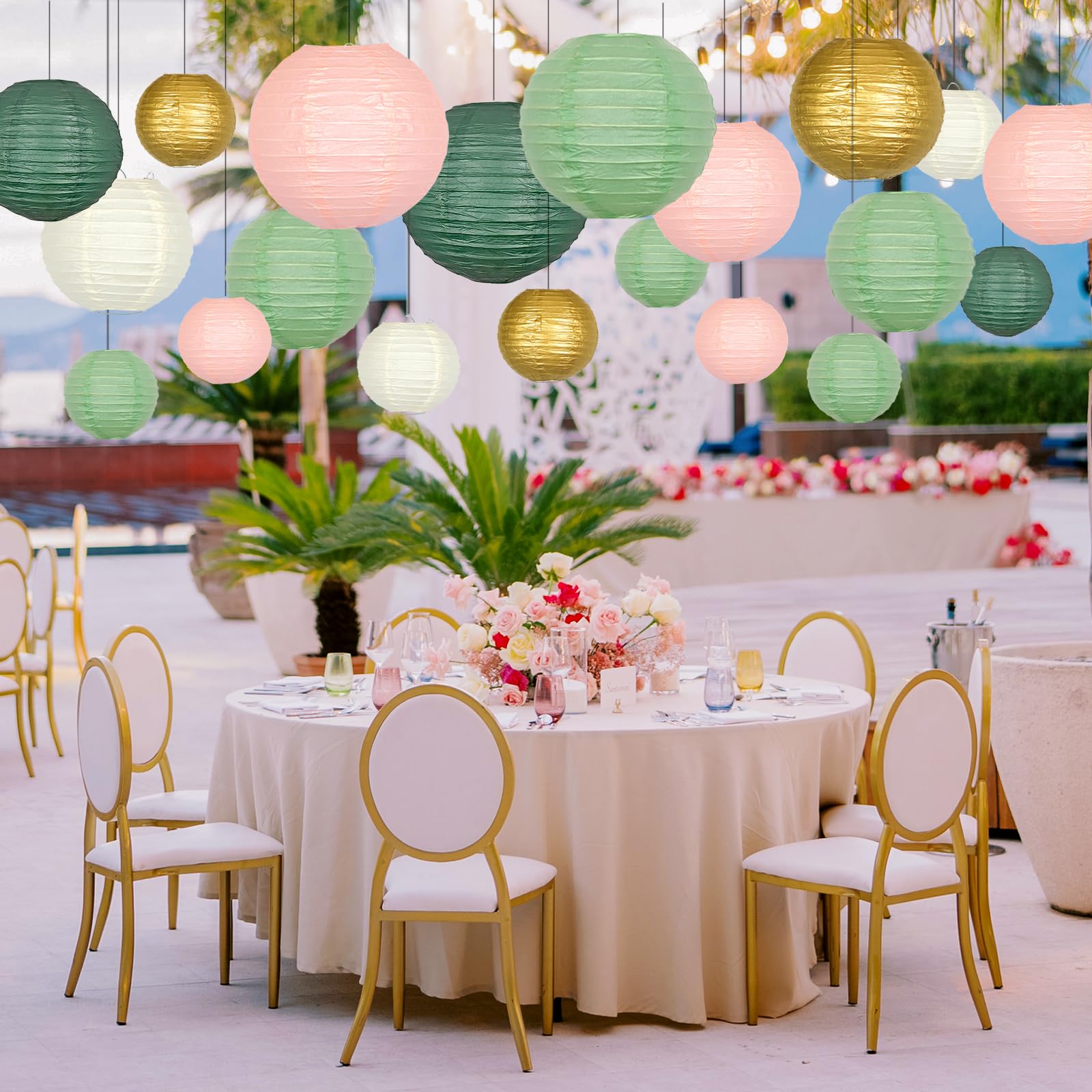 Adlkgg Paper Lanterns Decorative, Round Hanging Paper Lanterns Decorations For Graduation Bridal Shower Wedding Birthday Neutral