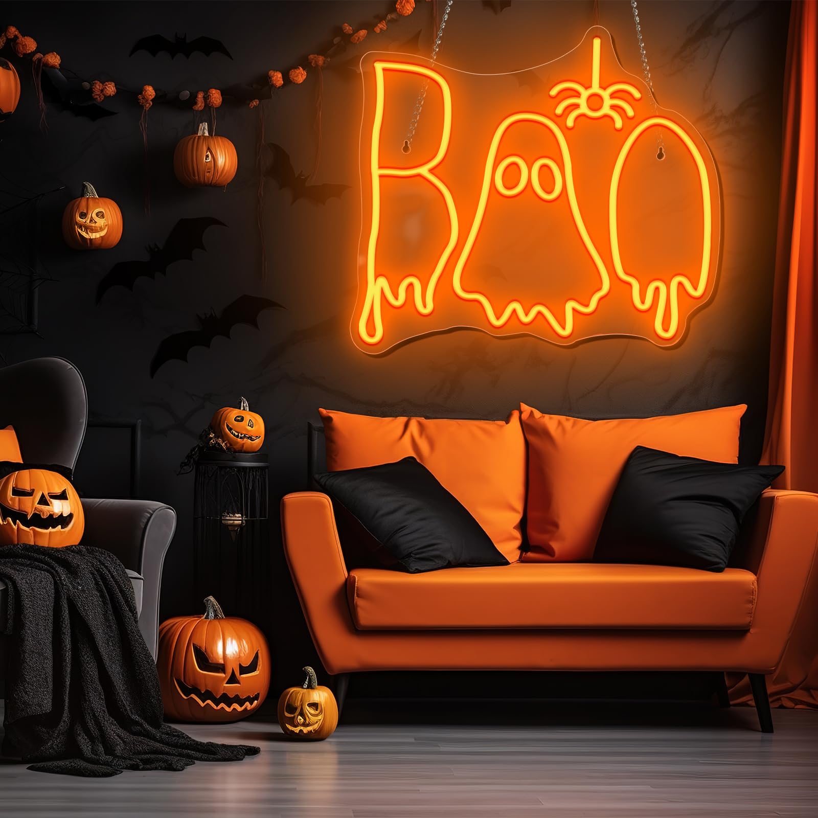 Halloween Boo Neon Sign, Spooky Ghost Neon Light Spider Neon Signs, Dimmable Halloween Led Sign For Wall Bedroom Home Bar Halloween Party Decor Halloween Present For Trick Or Treat Party Backdrop