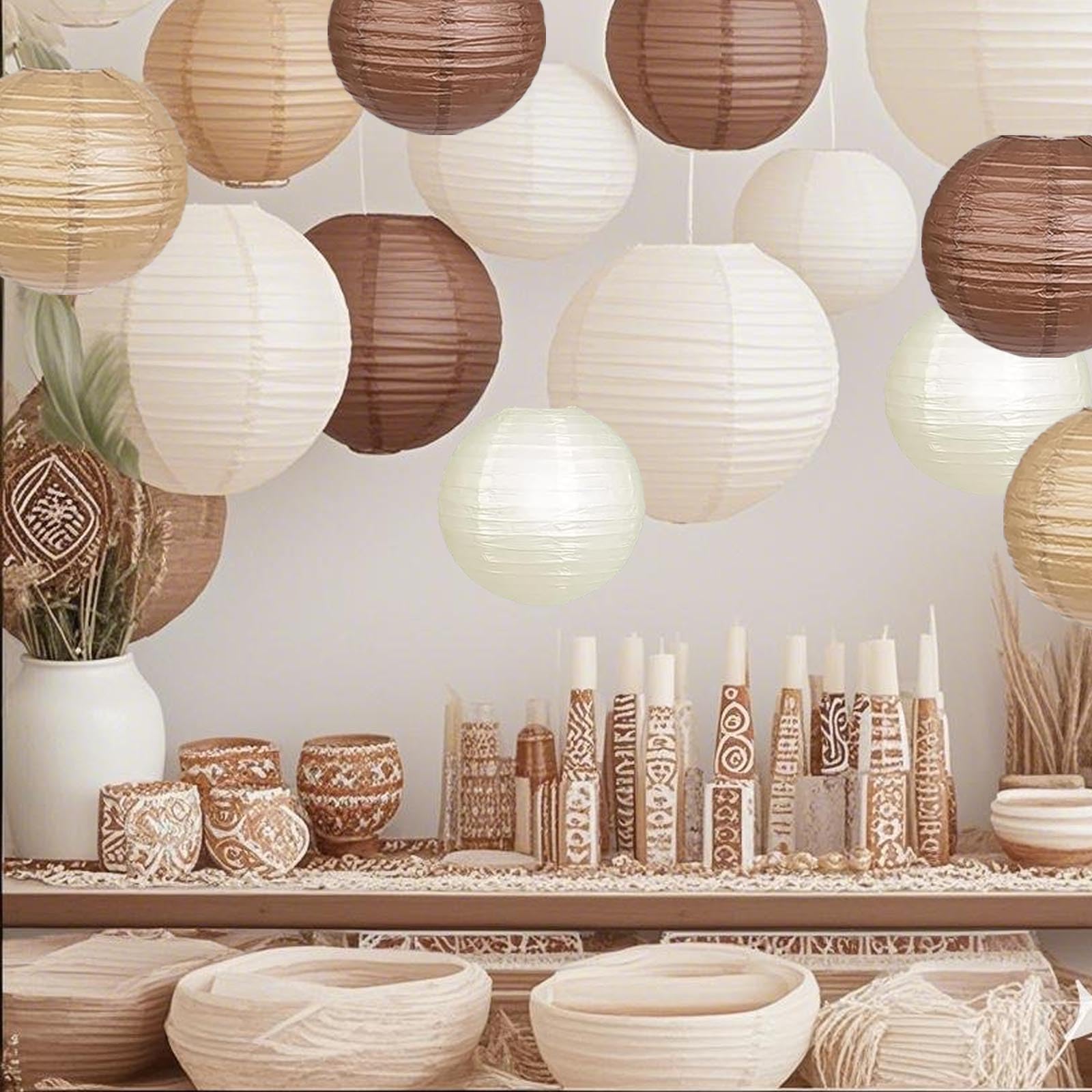 Siprkaict Boho Party Decor,Brown Hanging Paper Lanterns For Rustic Birthday Wedding Bridal Baby Shower Home Party Decoration(Bro
