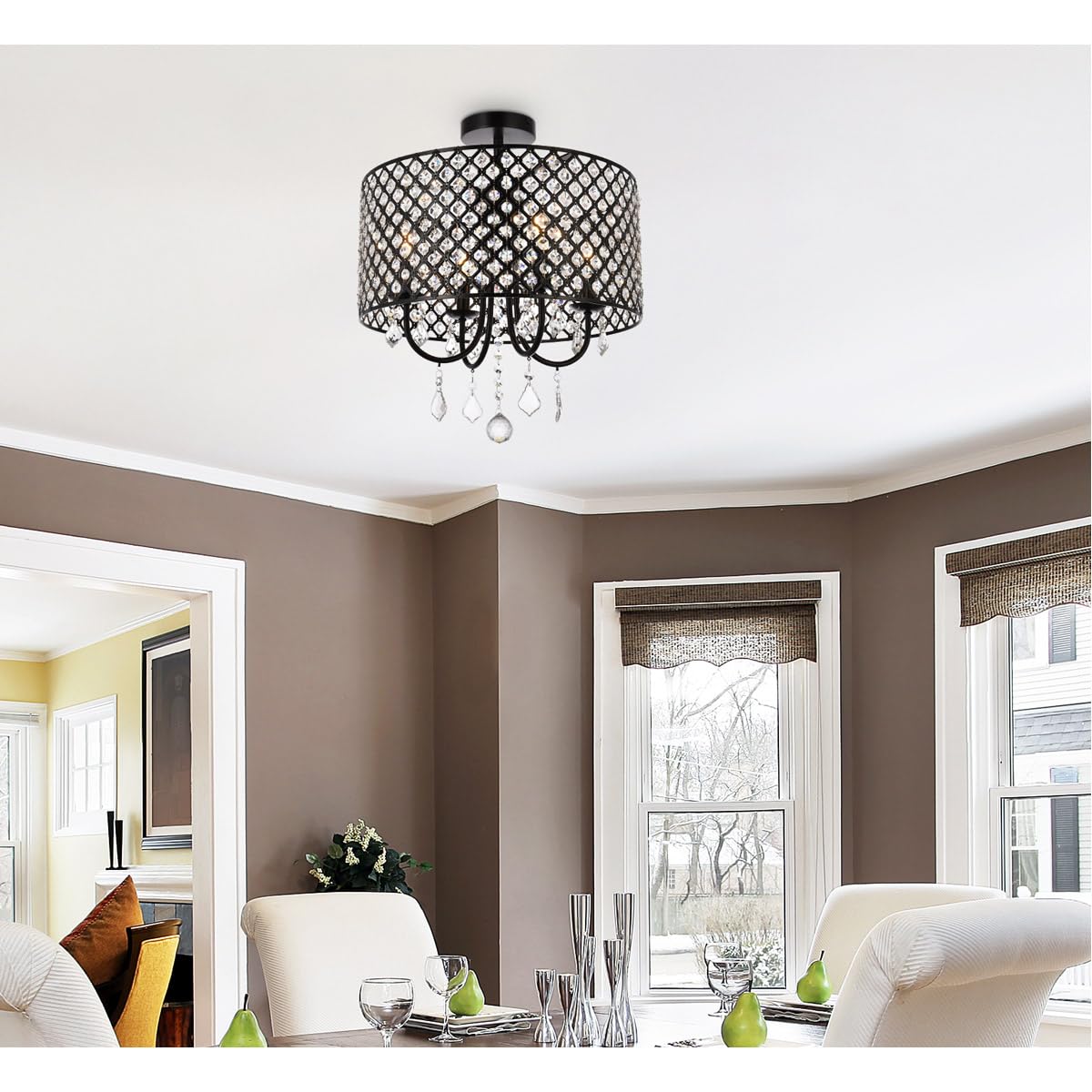 Living District 4-Light Flush Mount Ceiling Light, Metal, Black Finish, Model LD710F17BK