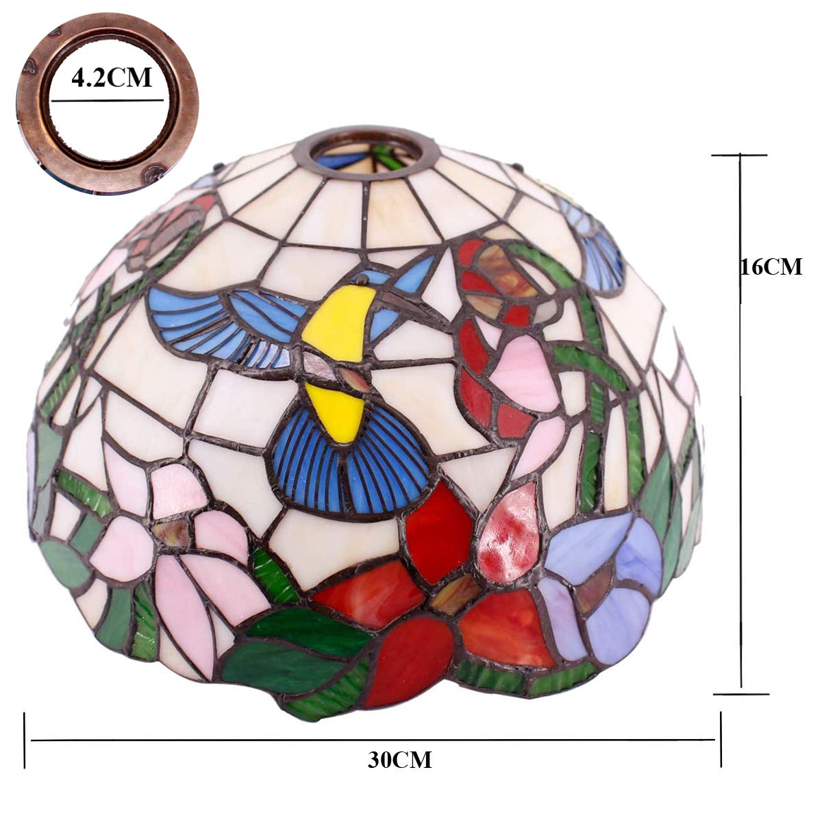 WERFACTORY Tiffany Lamp Shade Replacement, 12x12x6 Inch, Cream Amber Stained Glass, Hummingbird Style S101 Series