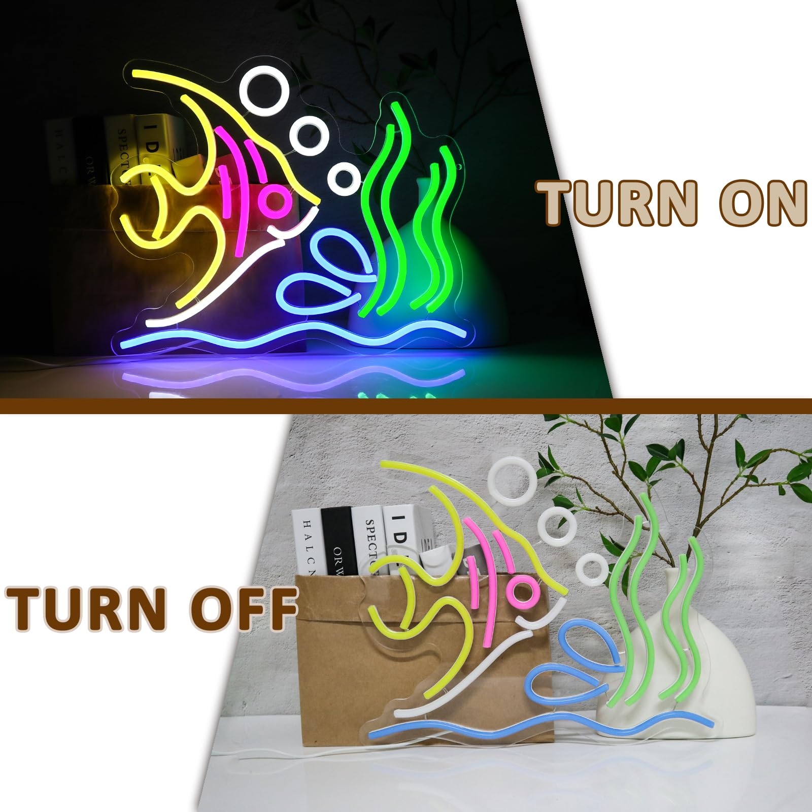 PMCVYH Tropical Fish Neon Sign, USB Dimmable LED Light, 15.35 x 12.6 inches, Multi-colored, Model SYL-Tropical fish for Wall Decor