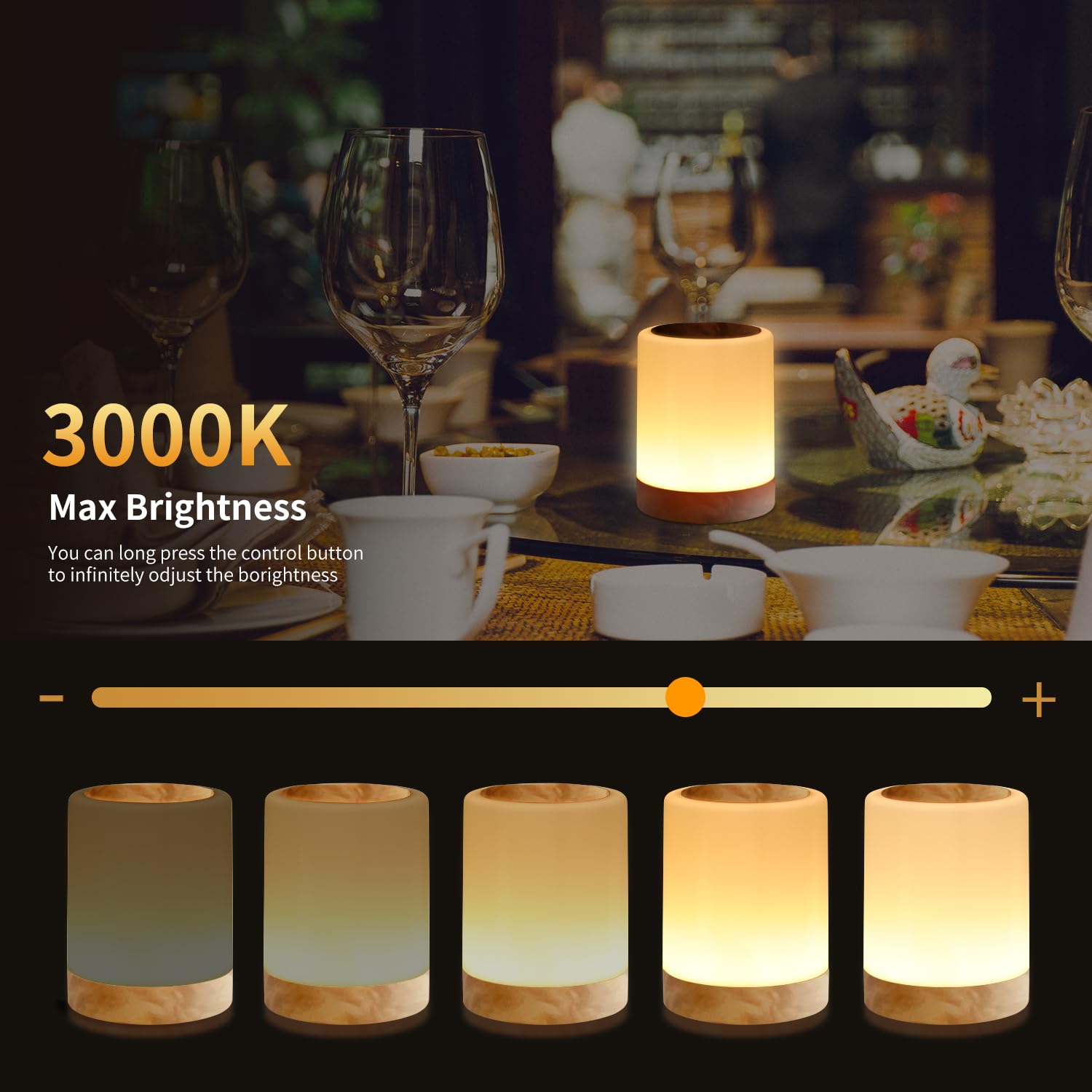 OORUN Touch Bedside Table Lamp, 13 RGB Colors, 5 Brightness Levels, USB Rechargeable, 3.74inx3.74inx4.8in, Amber Pattern, Model