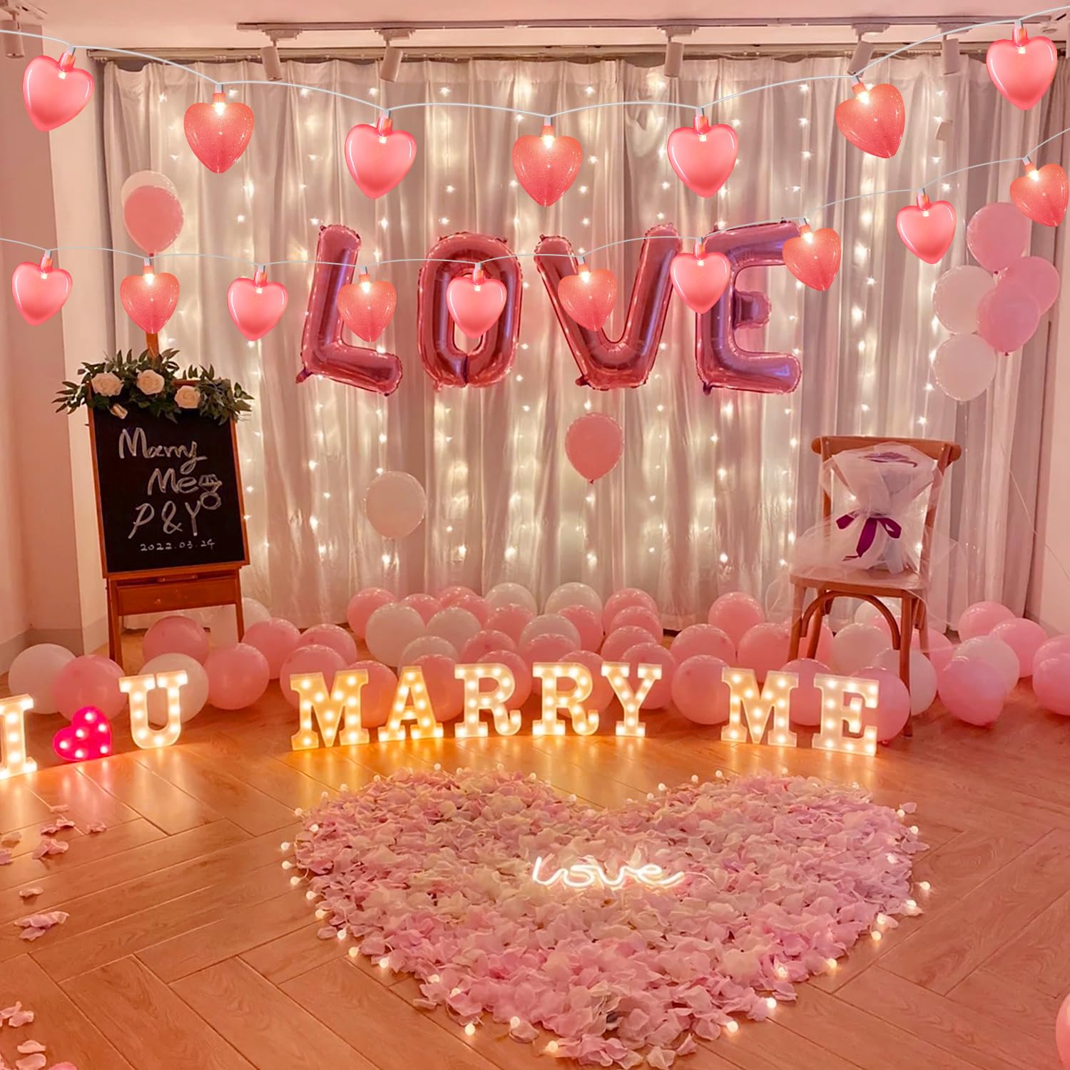 Valentine'S Day Decorations Lights, 8.5Ft Pink Heart String Lights With 10 Led Pink Heart Fairy Lights, Connectable Romantic Hea