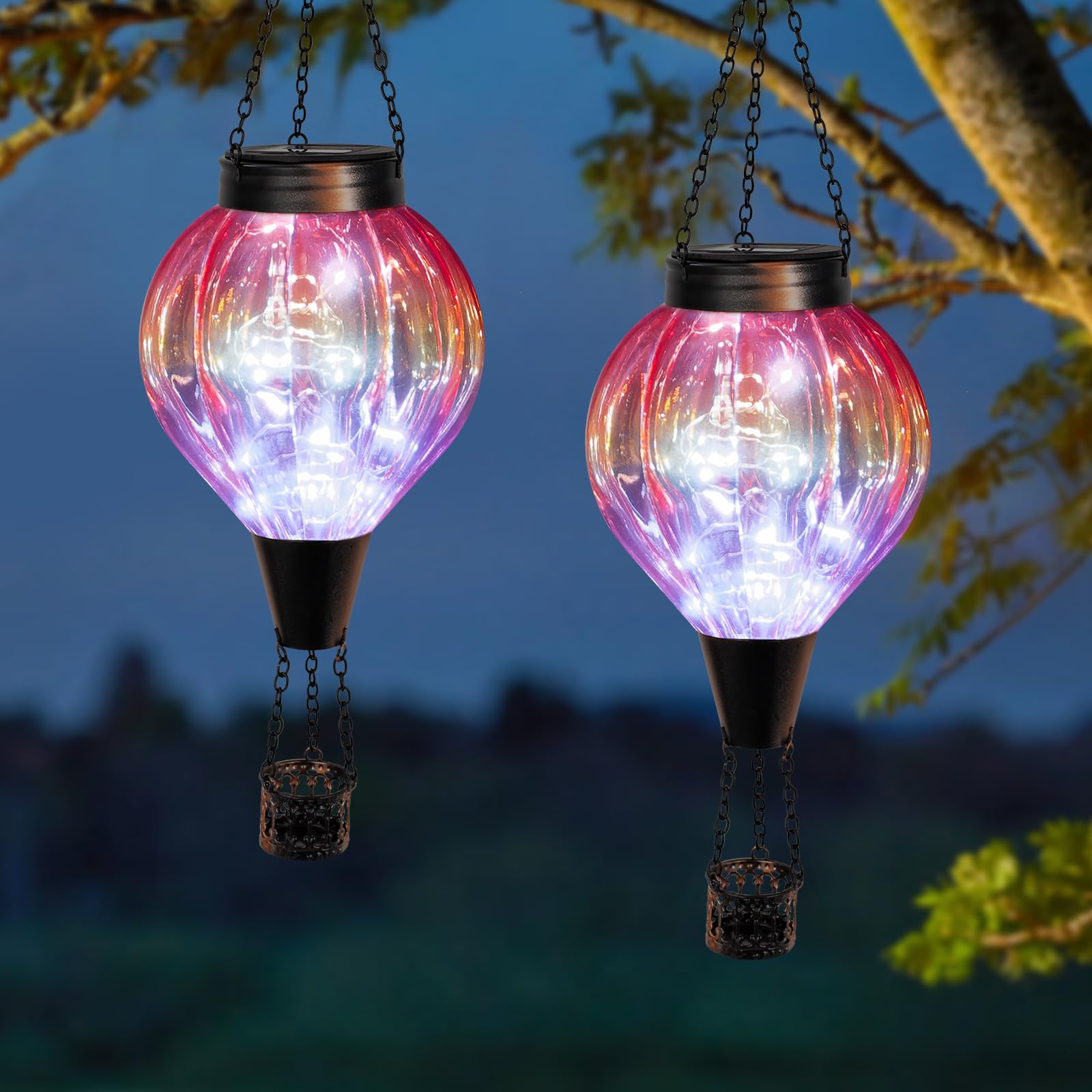 Dreamskip 2Pc Hot Air Balloon Solar Lantern Outdoor Waterproof  Gradient Orange Glass Balloon Lantern Lights  Hanging Solar Lights For Outside Patio Garden Tree Porch Yard Gift For Women Mom