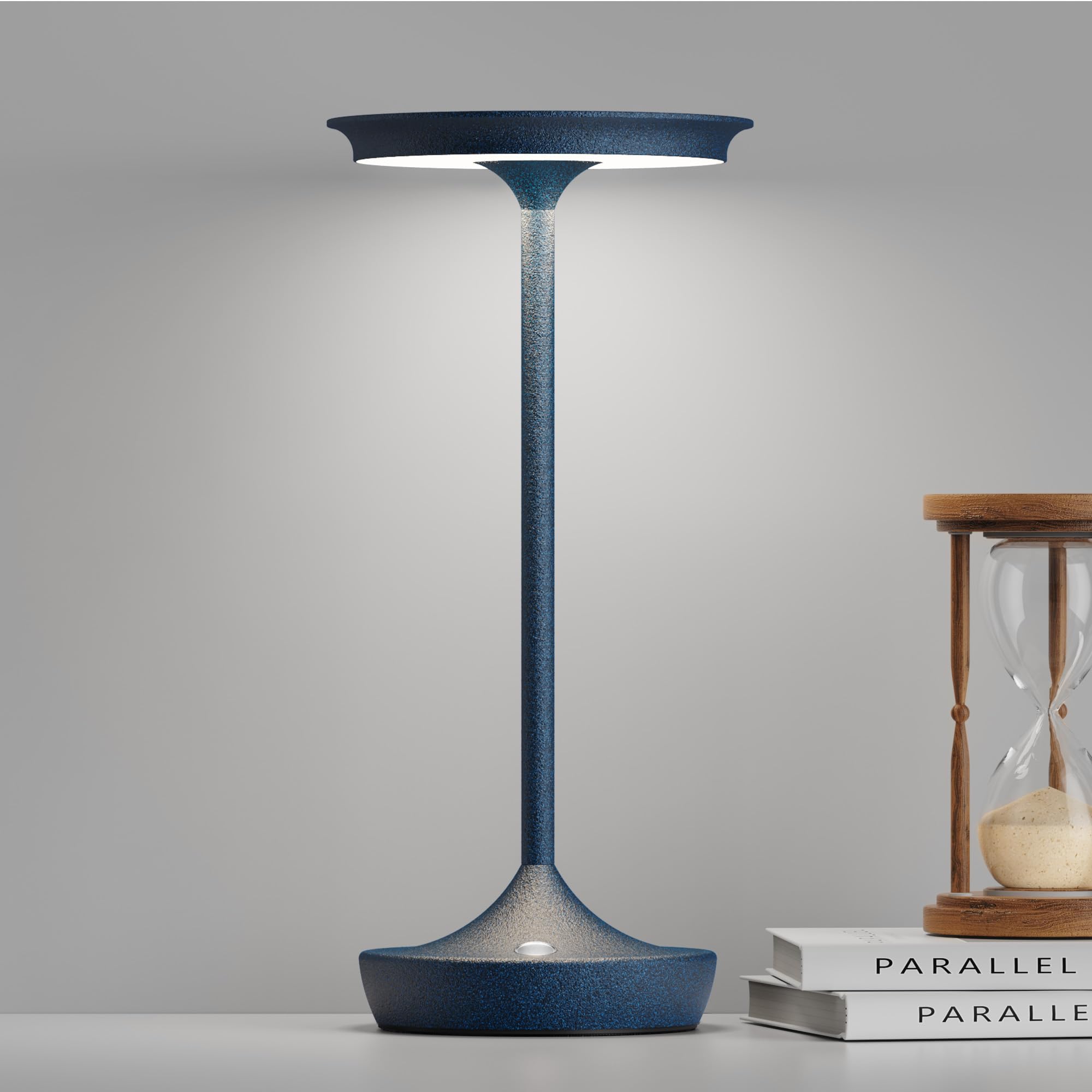 SHANGCAI LED Cordless Table Lamp - Rechargeable 6000mAh, 3 Color Stepless Dimming, Aluminum, Portable, Blue