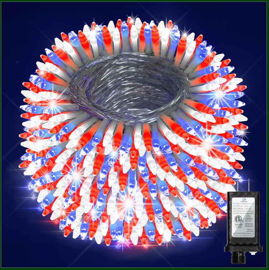 340 Led 90Ft Christmas String Lights Outdoor  12 Pro Modes And Timer Memory & Brightness  Plug In Outdoor Waterproof Clear Wire Twinkle Light For For Xmas Yard Tree Wedding Party Decor Red White Blue