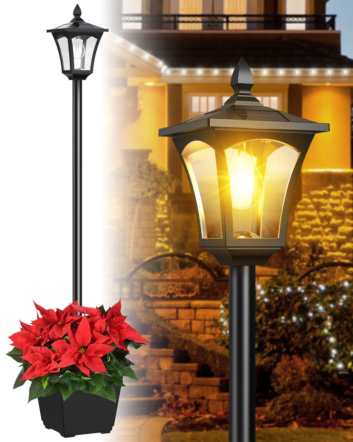 DOESLAG Solar Lamp Post Light with Planter, Waterproof, Warm White, Model ZC09A25WW