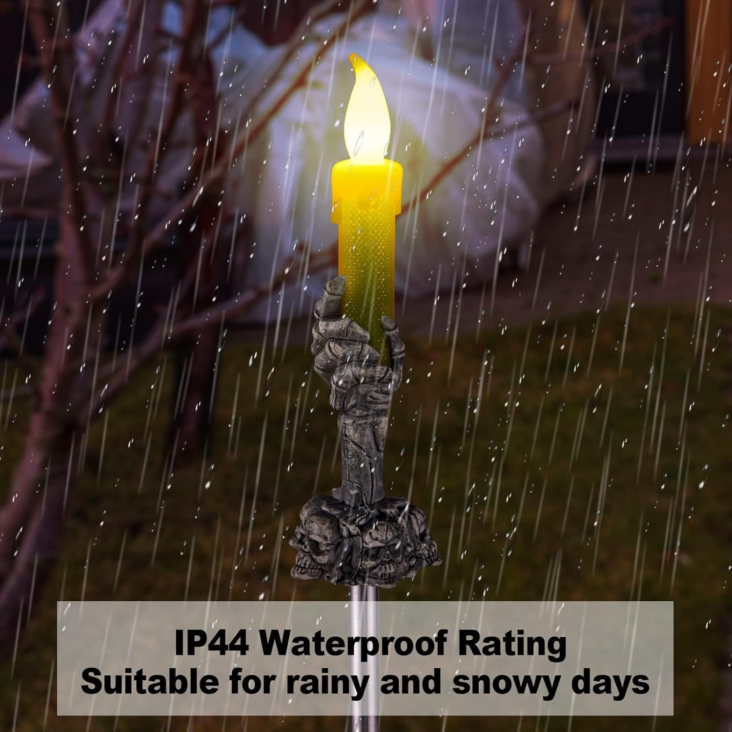 ILLUMINEW Solar Pathway Lights, 5 Pack LED Skull Candle Holders, Outdoor Halloween Decor, Orange & Green, Black