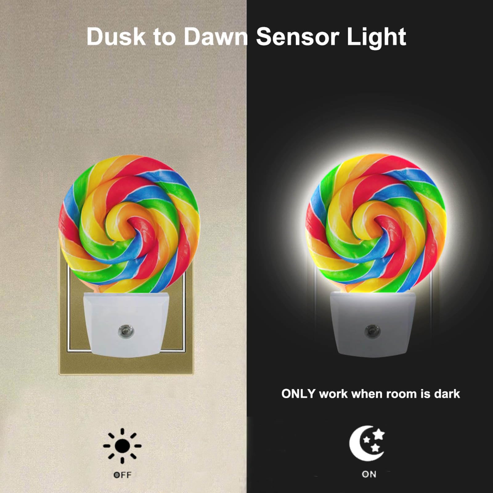 Ekobla Lollipop Night Light, Colorful Candy Rainbow Swirl Night Lights Plug Into Wall For Boys Girls, Led Lamp For Stairway/Hall