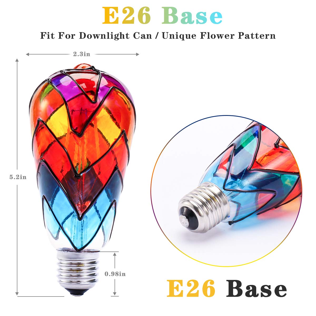 I-Shunfa Edison Stained Glass Led Light Bulb,6 Watts Heatless E26 St64 Led Light Bulbs For Home Party,Recreation Room,Balcony,Ga