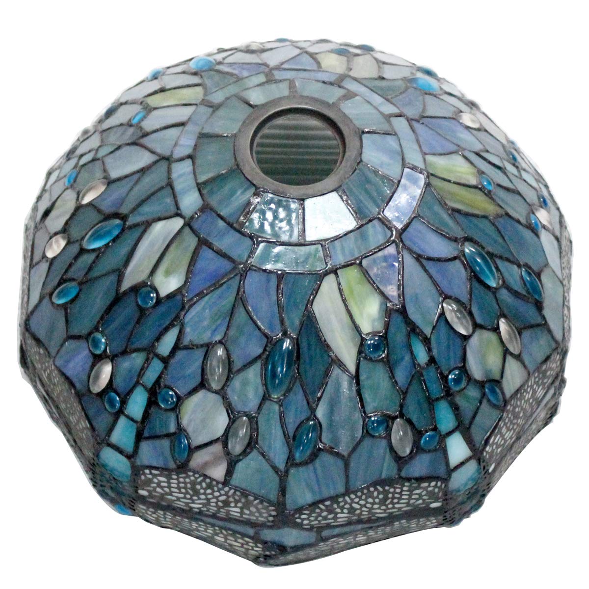 WERFACTORY Tiffany Lamp Shade Replacement 12x6 Inch Sea Blue Glass Dragonfly S147 Series