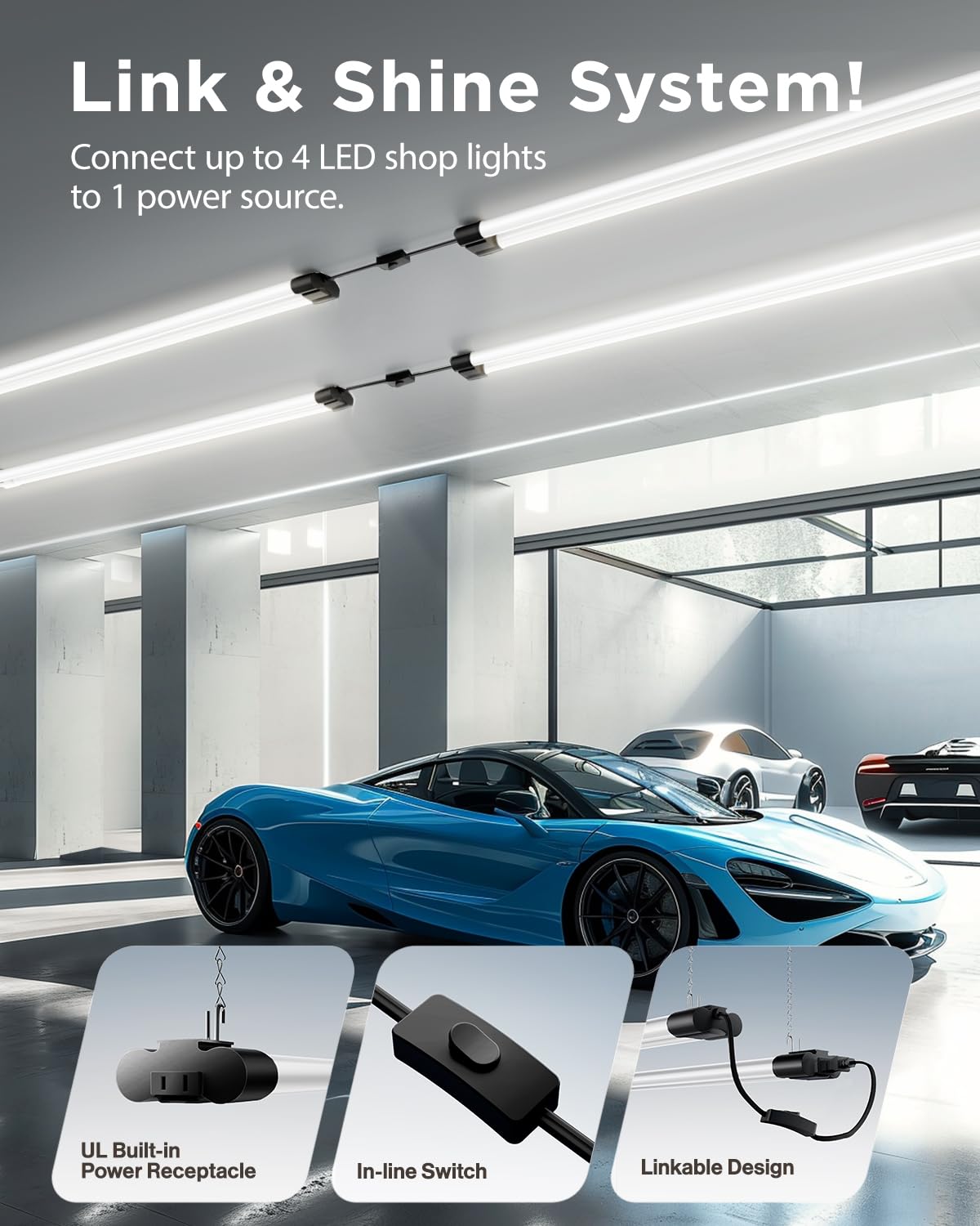 Sunco Linkable Led Utility Shop Light, 4500 Lm, 5000K Daylight, 4Ft, 48 Inch Integrated Fixture For Garage, 40W Equivalent 150W,