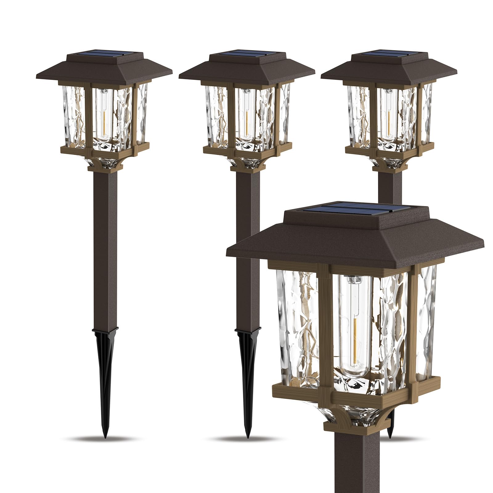 Xmcosy+ Solar Pathway Lights Outdoor, 20 Lm 2-Tone Bronze & Wood Colour Led Waterproof Ip65 Garden Lighting For Yard Stainless S