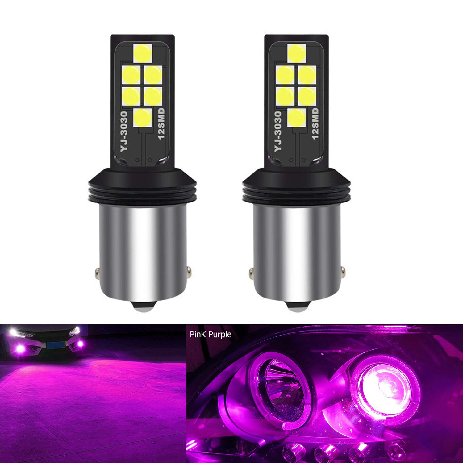 SOCAL-LED LIGHTING 1156 BA15s Pink Purple LED Turn Signal Bulb Advanced 3030 SMD Bright Colorful DRL Brake Lamp Parking Tail Lig