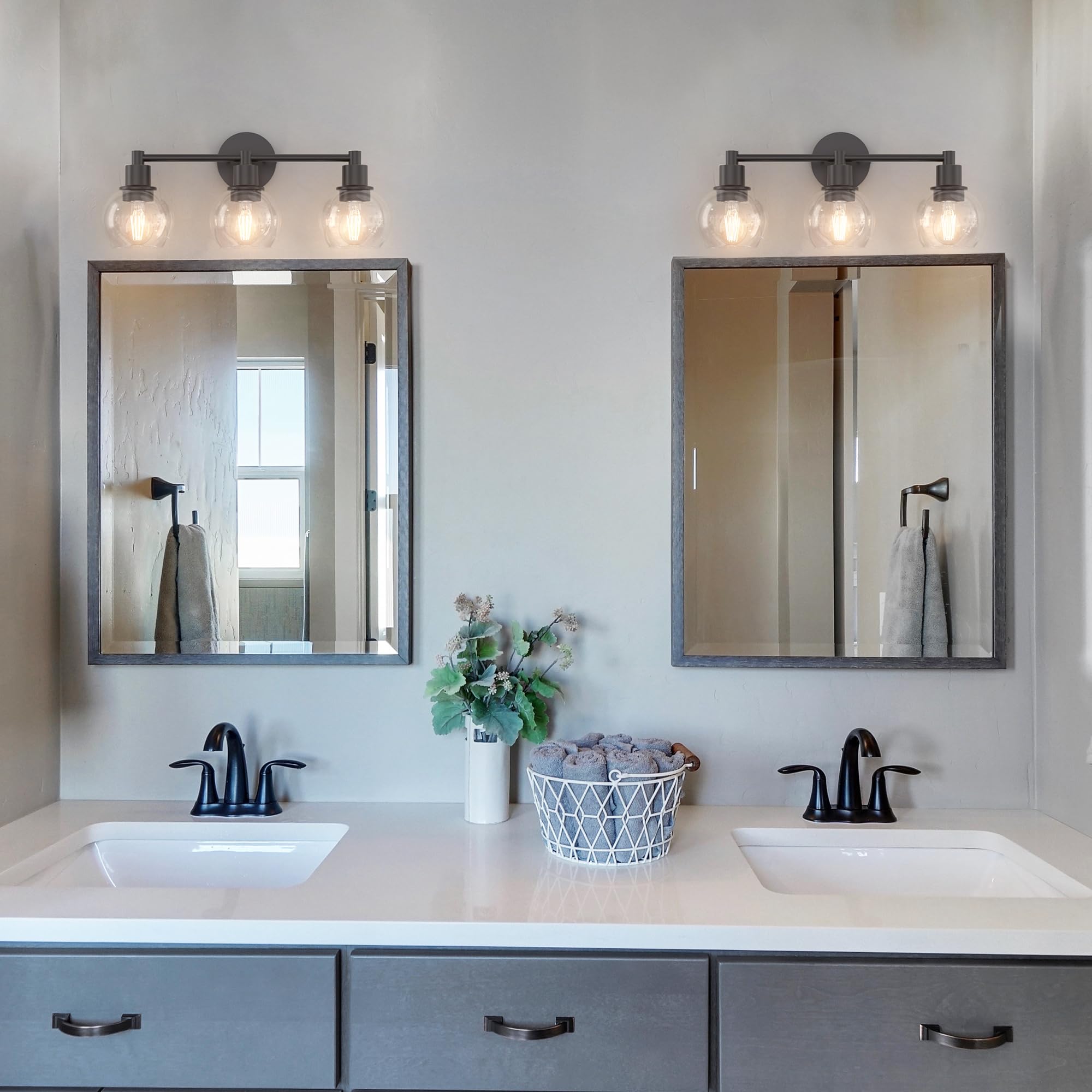 Espird Matte Black 4 Lights Bathroom Vanity Light Fixture, Industrial Farmhouse Sconce