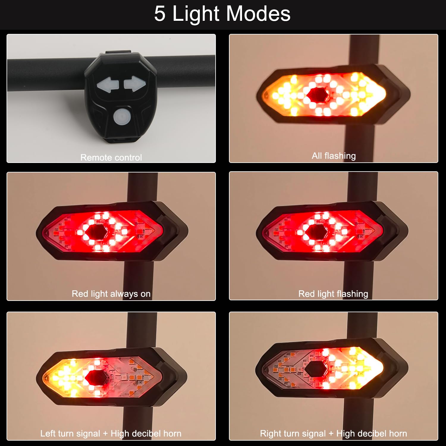 JHMUERN Upgraded Bike Tail Light with Turn Signal Bicycle Rear Light with Remote Control and Horn for Night Riding (Rechargeable