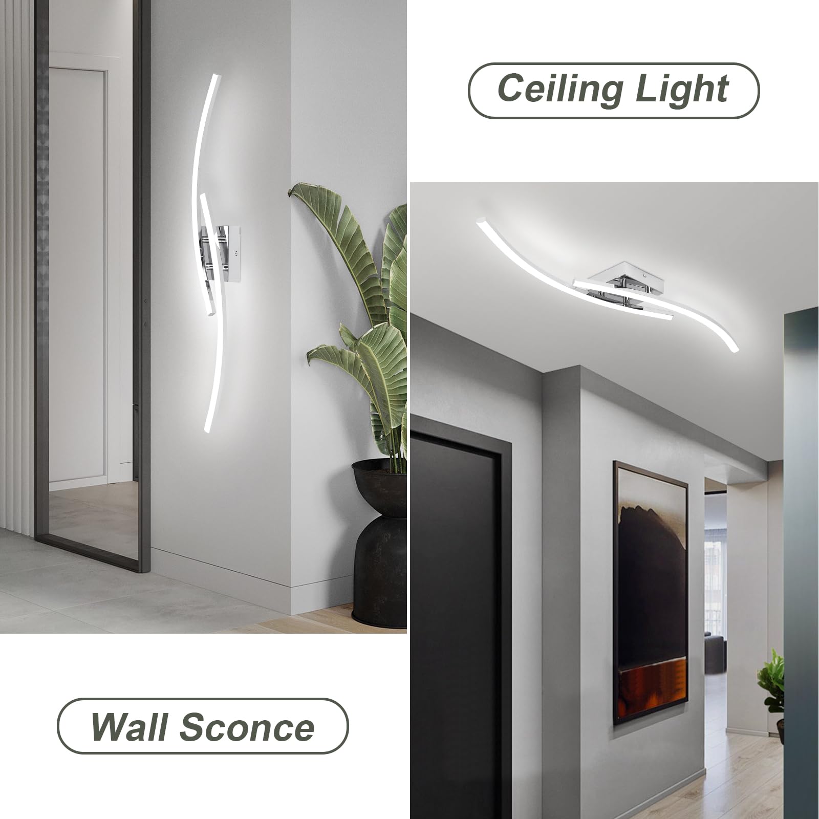 Hlilceh Modern Led Ceiling Light - 31.4Inch Linear Chrome Fixture, 6000K, Aluminum, Long Flush Mount, For Bedroom, Hallway, Kitc