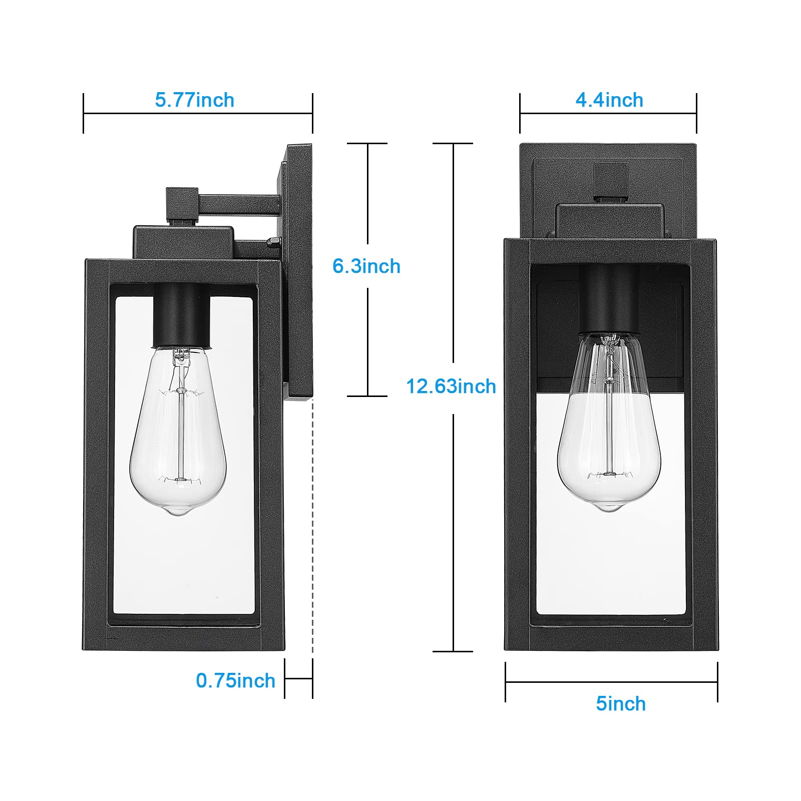 Darkaway Wall Mounted Outdoor Lights, Waterproof Lanterns, 13" Black, 2 Pack, Modern Design for Porch and Patio
