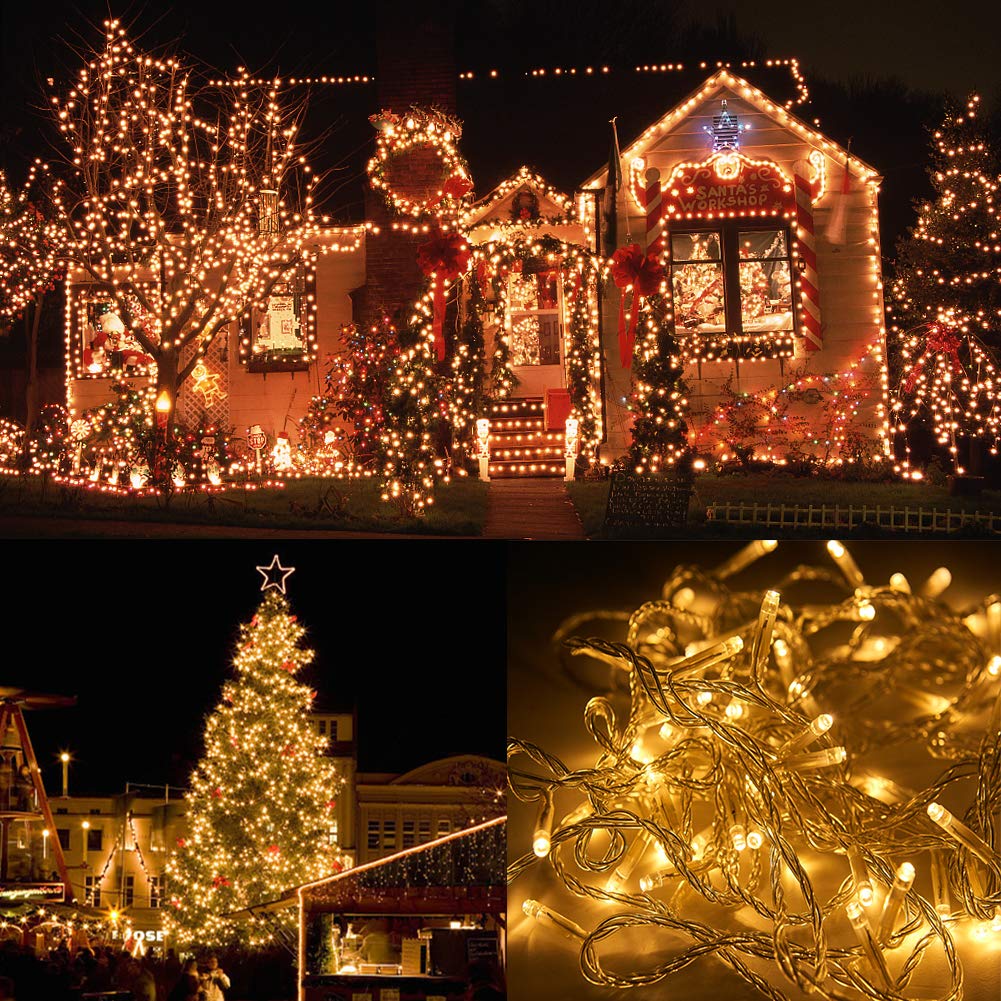 LJLNION 300 LED String Lights, 98.5FT, 8 Modes, Plug-in, Waterproof, Warm White, Model HB-300COI