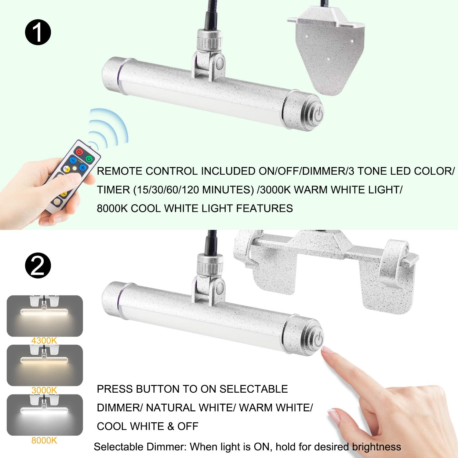 BIGMONAT USB Rechargeable Art Light - Wireless LED, Remote Control, Dimmable, 8.4 inch, Silver, Model B600-Silver