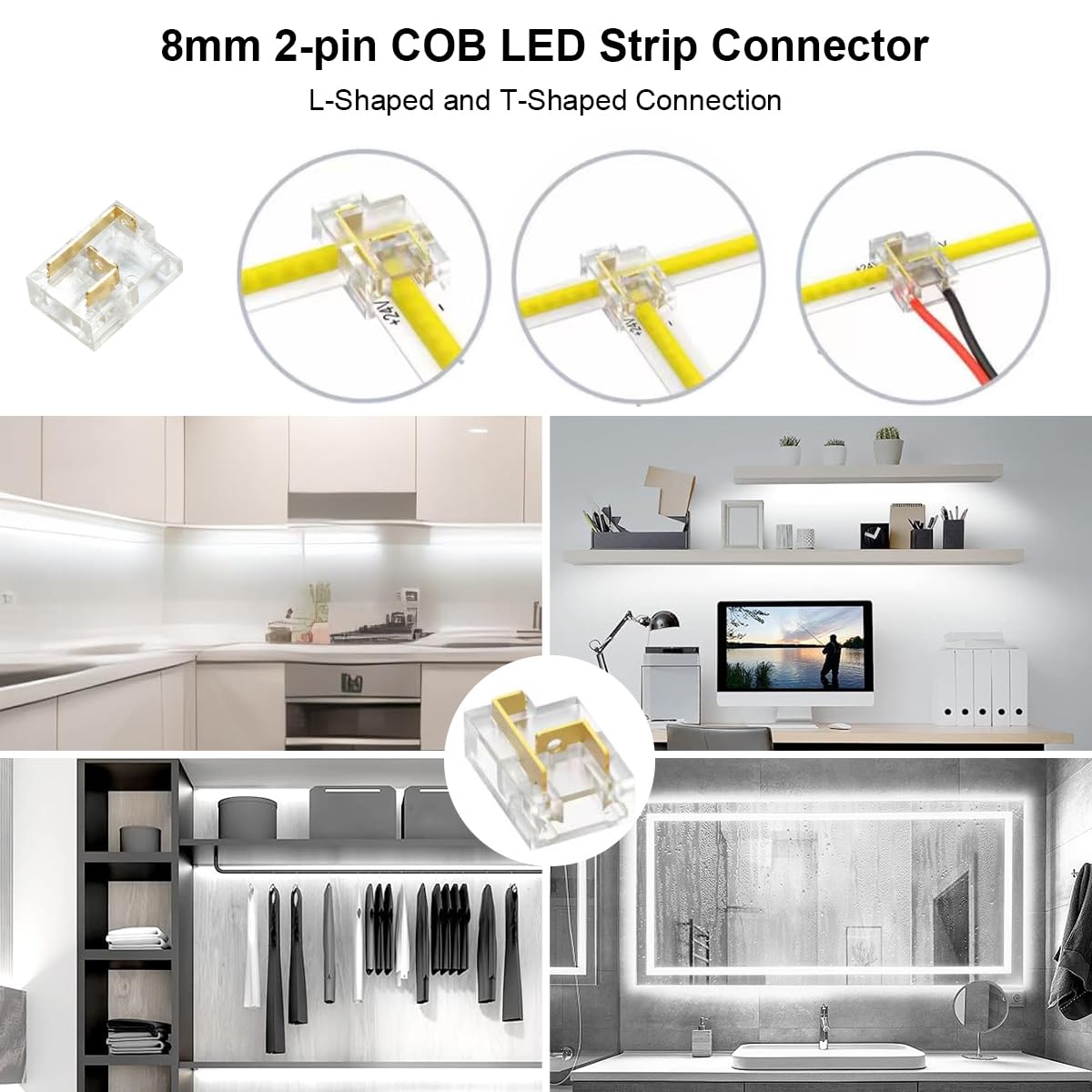 Wefomey Cob Led Strip Light  32.8Ft Dimmable 6500K Super Bright Daylight White 24V Flexible Led Tape Light With Remote  For Home  Kitchen  Diy Lighting