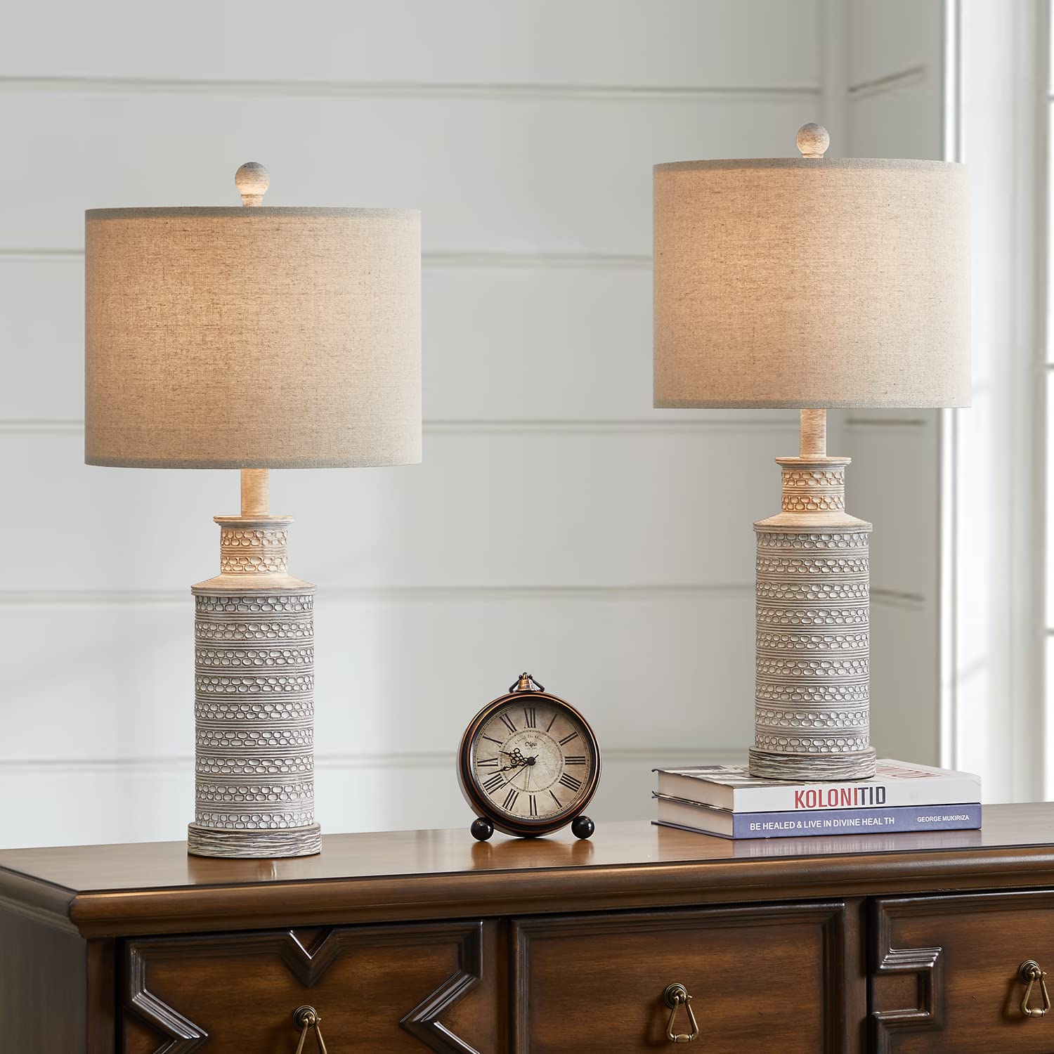 Bobomomo 24.5'' Farmhouse Rustic Retro 24.5'' Table Lamp Set Of 2 For Bedroom Living Room Traditional Nightstand End Table Lamps