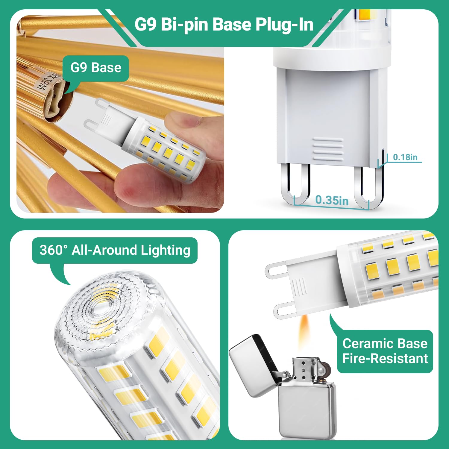 Tjoy G9 Led Bulb Daylight 4W, 40W T4 G9 Halogen Equivalent 6 Pack, 6000K G 9 Bi Pin Base Light Bulbs For Chandelier, Non-Dimmabl
