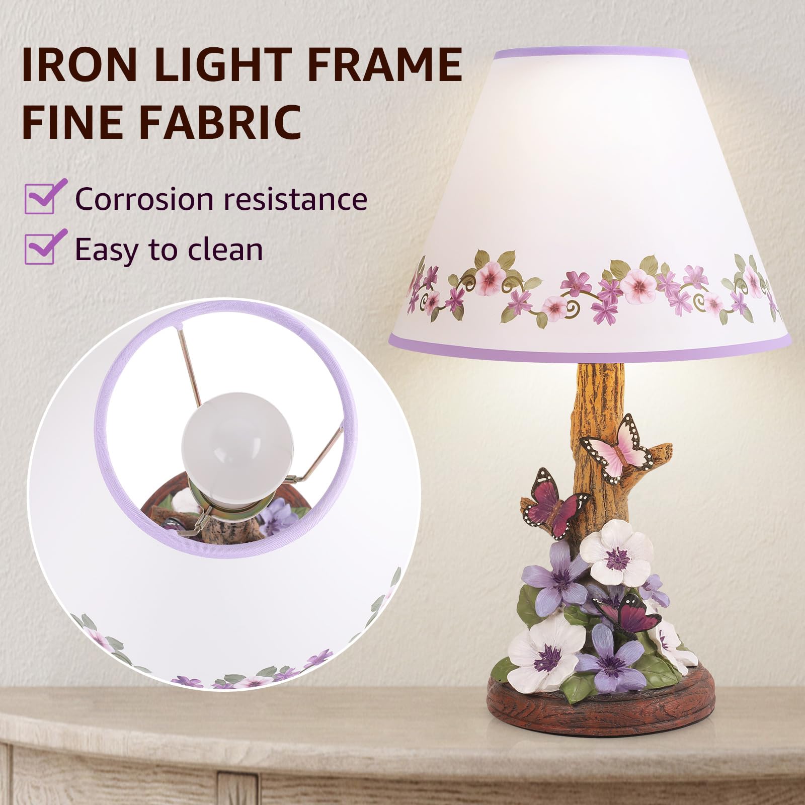 Eycfo Butterfly Table Lamp - Vintage Purple Resin Nightstand Light with LED Bulb, Pressed Floral Design, Model Butterfly 1