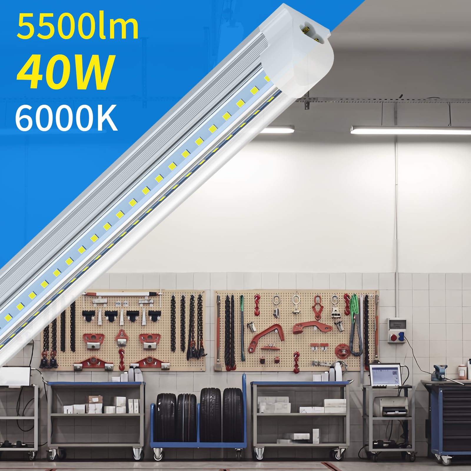 SHOPLED 4FT LED Shop Light, 40W 5500LM, Linkable V-Shape T8 Tube, 12-Pack, Aluminum, ETL Listed