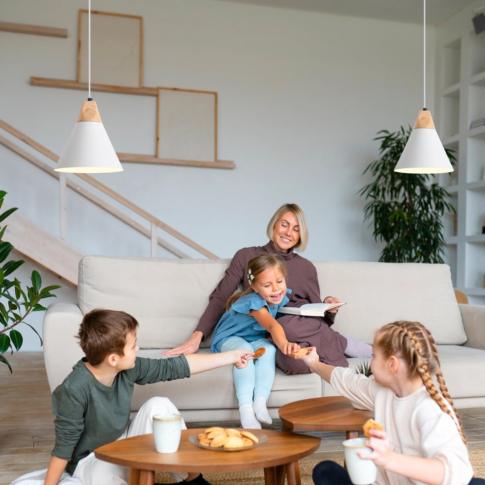 Sesiment Plug In Pendant Light, 2 Pack 9.4Inch Hanging Lights With Plug In Cord 14.7 Ft, White Pendant Light Plug In, Hanging Pe