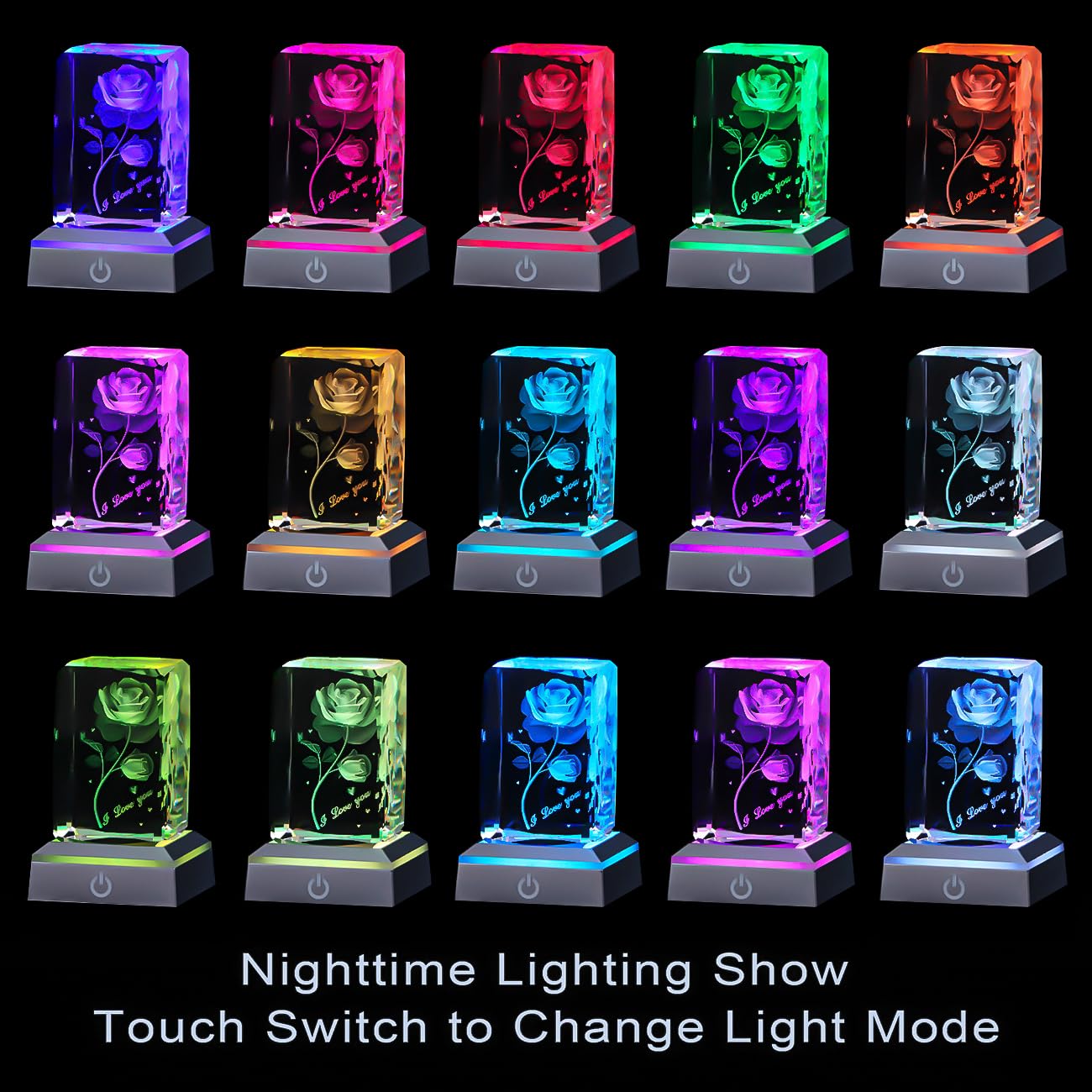 Hochance 3D Butterflyrose Crystal Multicolor Nightlight - I Love You Decolamp,Perfect Valentines Gift Ideas For Her My Girlfrien