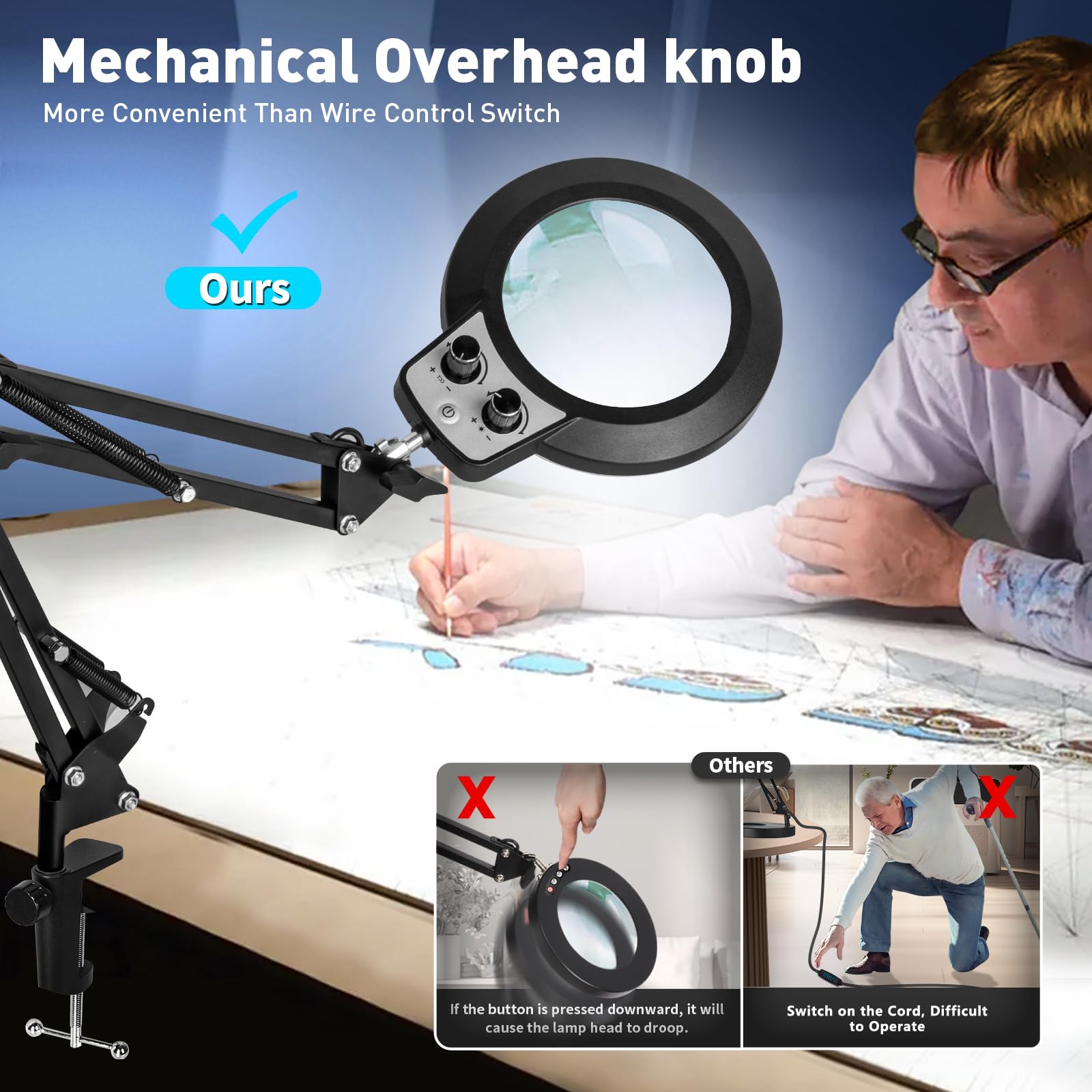 Kirkas 10X Magnifying Glass With Light, Kirkas Any Color Modes & Stepless Dimming Led Magnifying Lamp With Clamp, Hands Free Lig