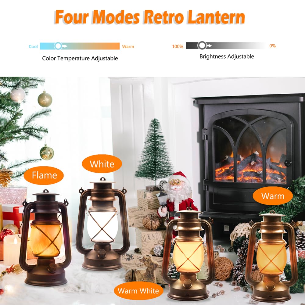 Lantern Led Battery Powered Camping Lamp Outdoor Hanging Lantern Flickering Flame Rechargeable Retro Lanterns Remote Control 4 M