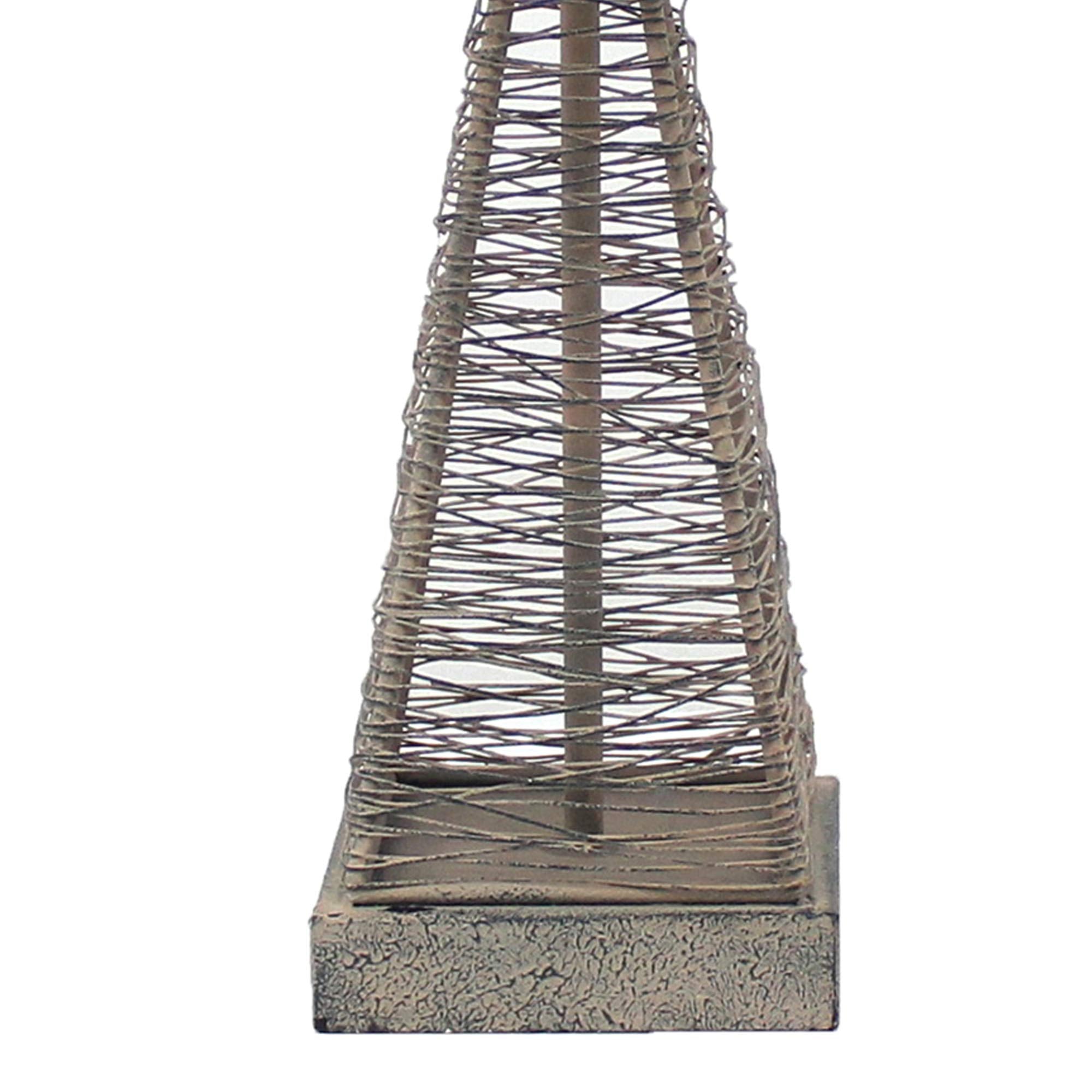 Benzara Metal Pyramid Base Table Lamp, Wire Design, Gray Shade, Model BM217244