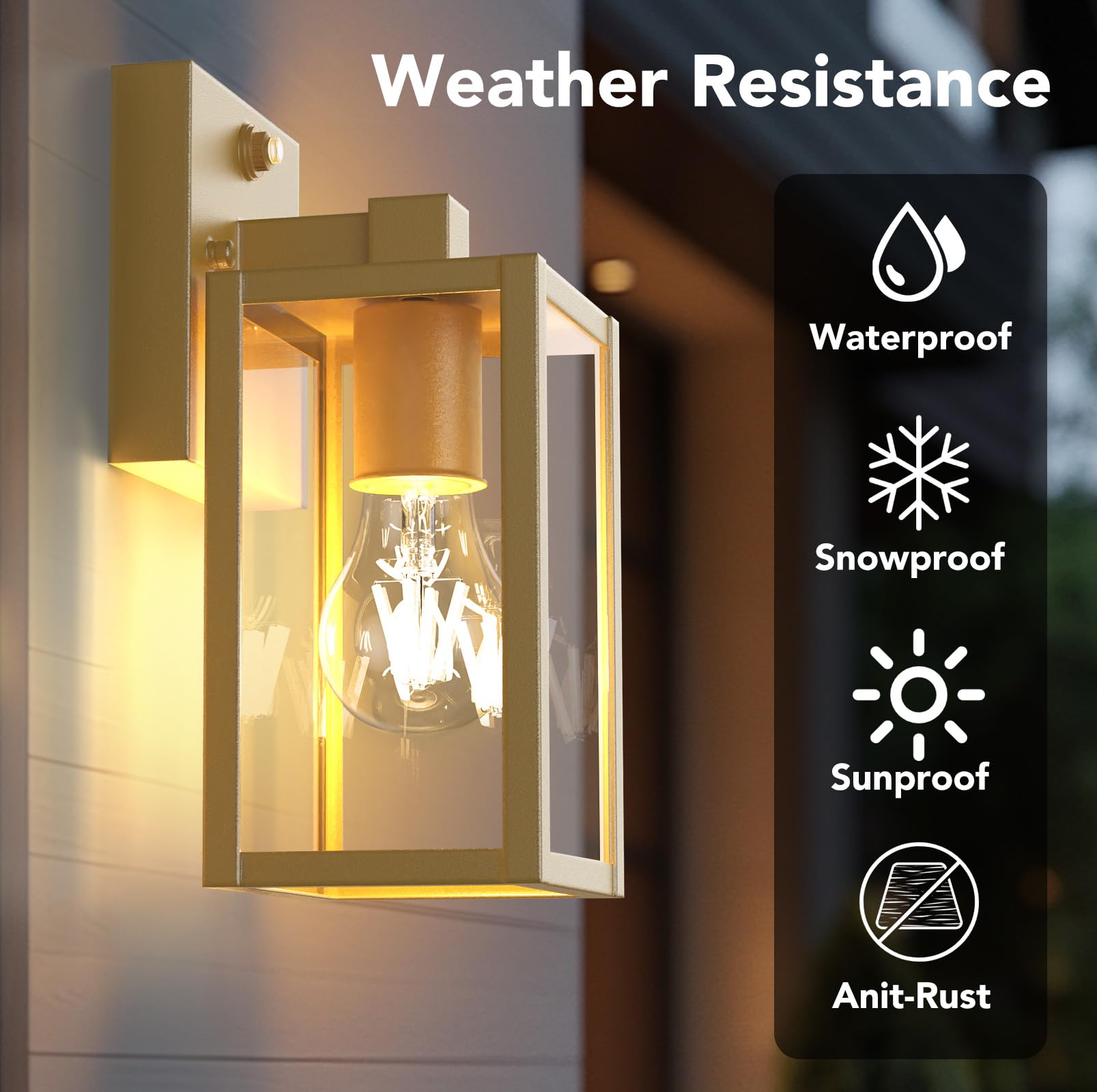 PARTPHONER Dusk to Dawn Outdoor Light Fixtures, 2-Pack, Waterproof Metal Wall Lanterns, 9.65 in, Gold, Model WTWL181AB2