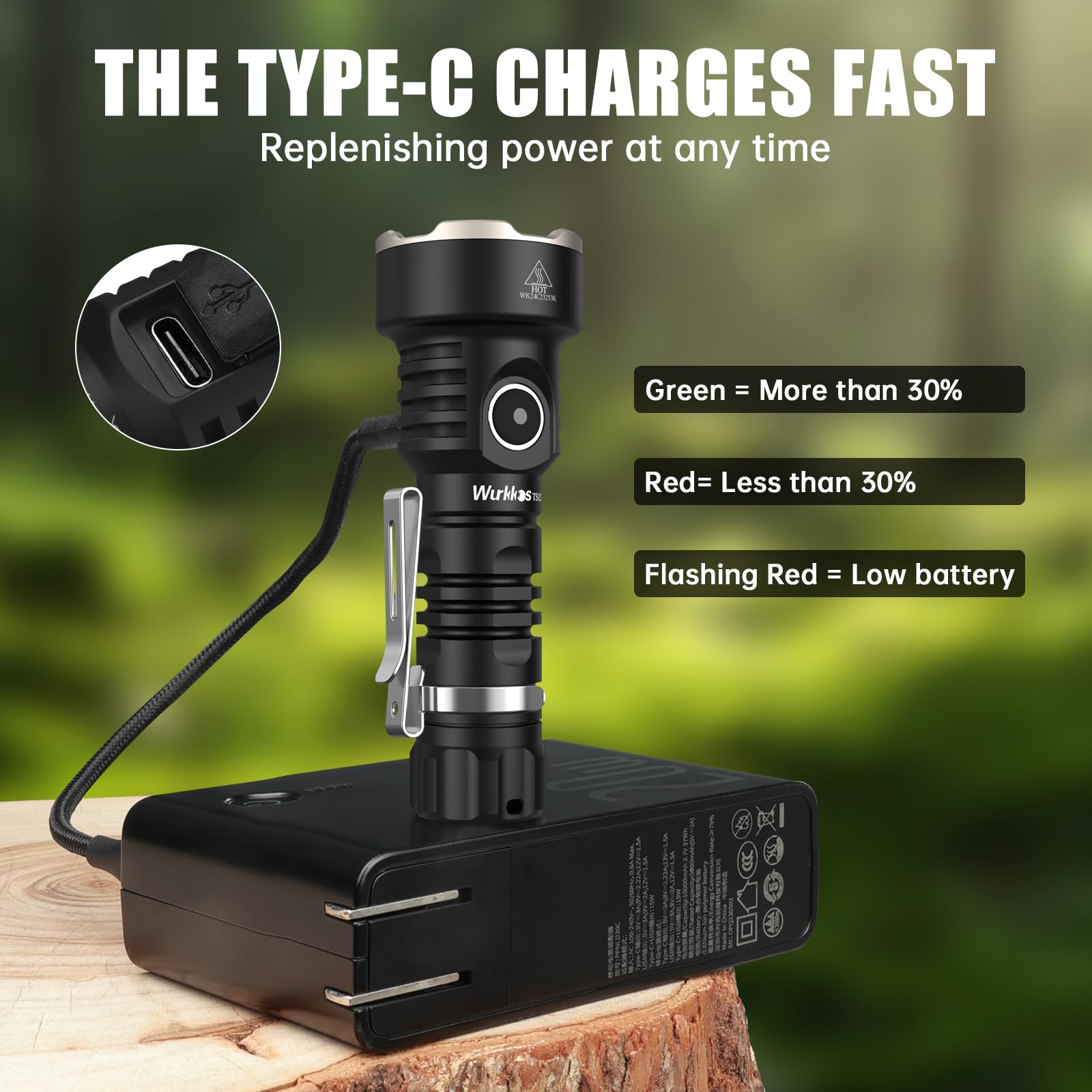 Wurkkos TS12 Mini Flashlight - 1350 Lumens Rechargeable EDC, IP68 Waterproof, Black