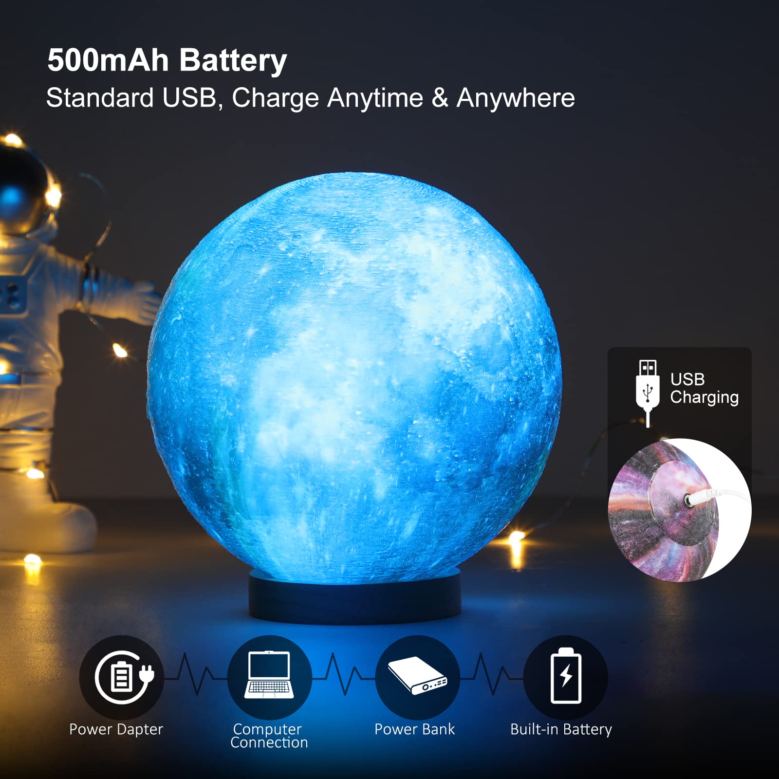 Uooea 3D Galaxy Ball Moon Lamp - 16 Colors Moonlight Globe Luna Night Light With Stand Remote & Touch Control Night Light Bedroo