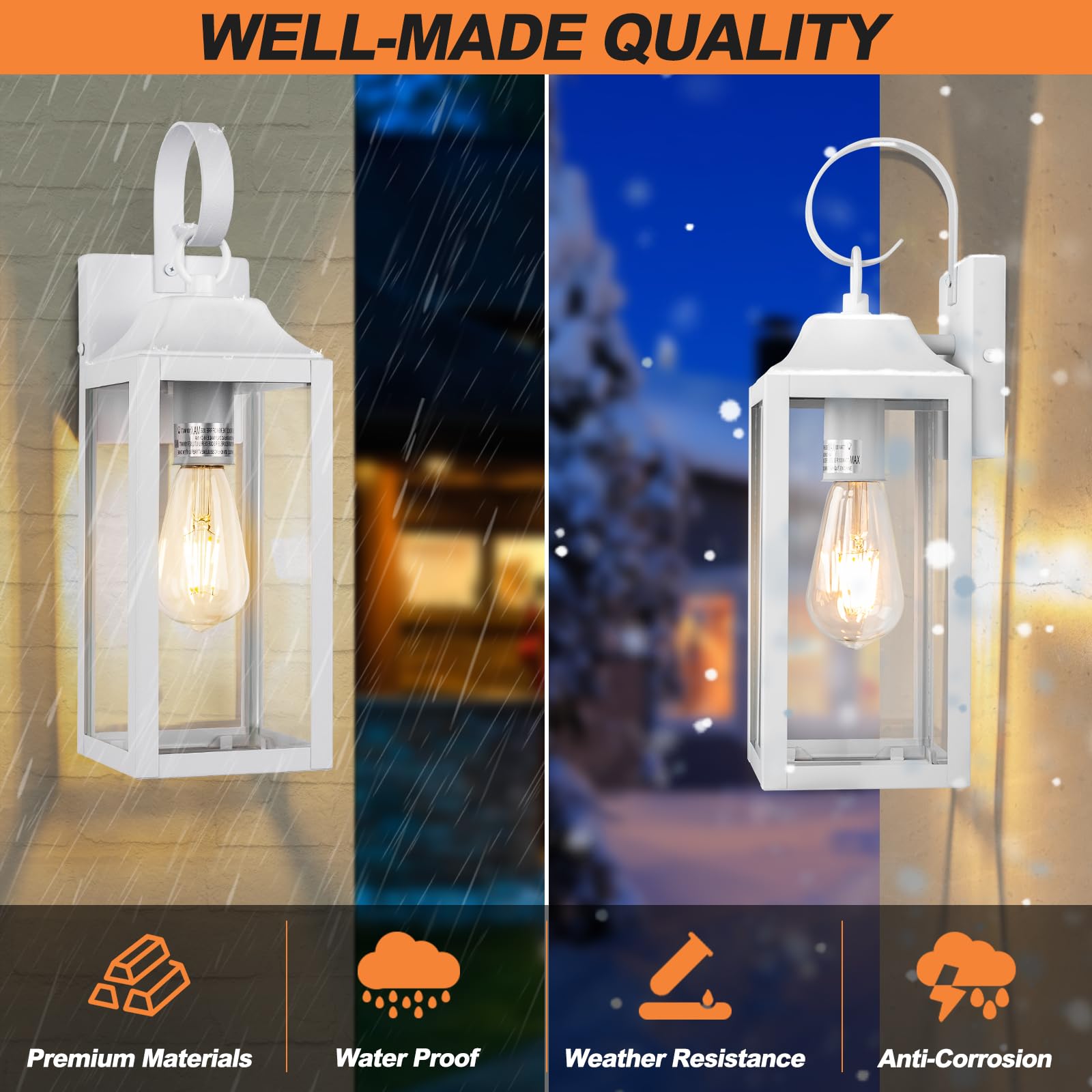 Yolsunes 15&quot; White Outdoor Wall Sconces, Waterproof Modern Lanterns, 2 Pack